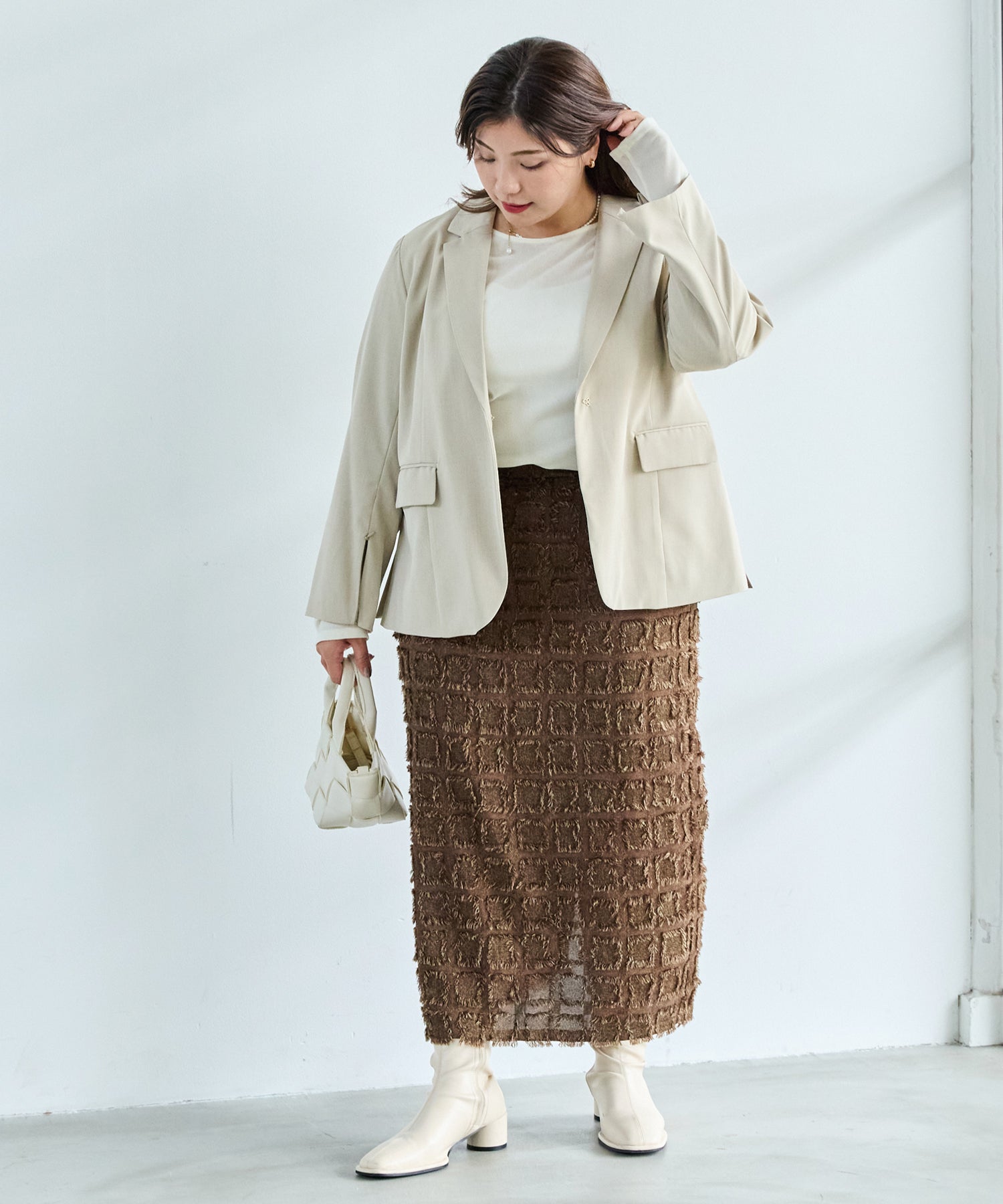 オフベージュ model:162cm 着用サイズ:3L