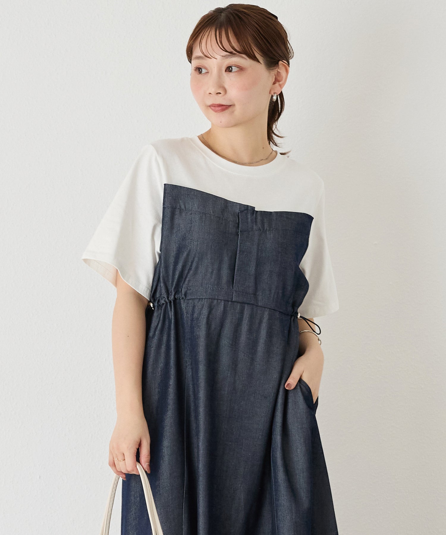デニムライクビスチェ風ワンピース