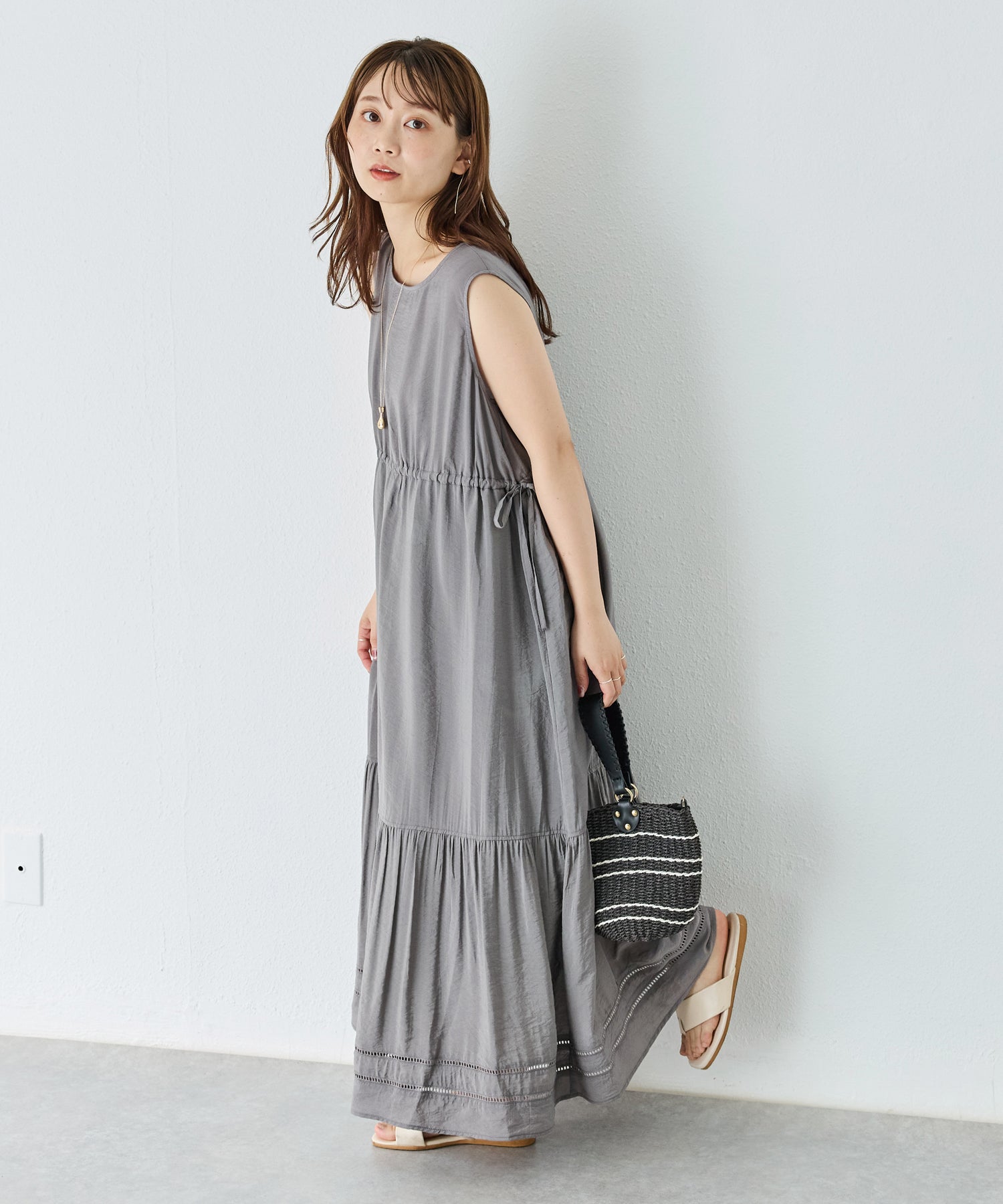ビンテージサテンドロストギャザーワンピース