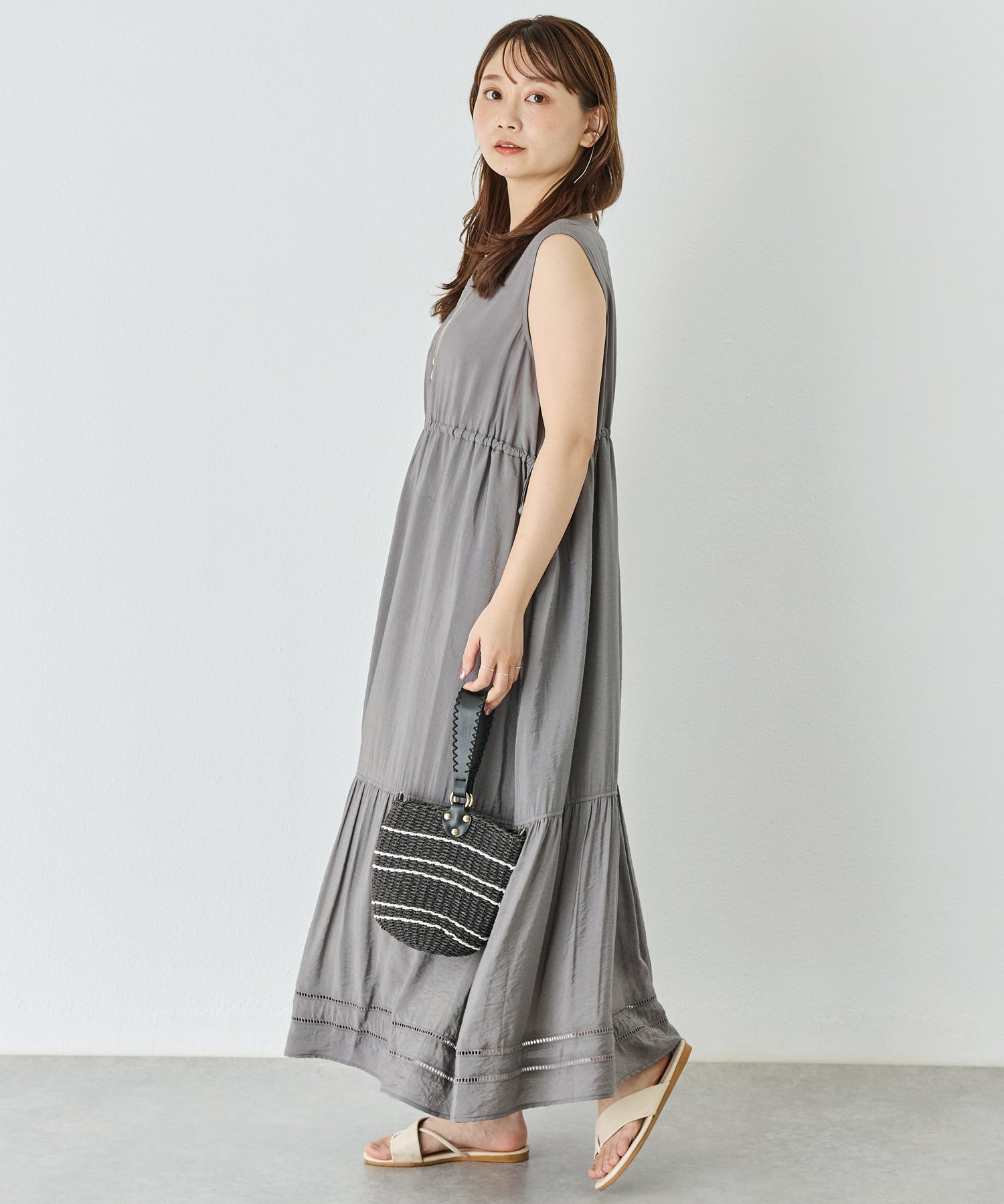 ビンテージサテンドロストギャザーワンピース