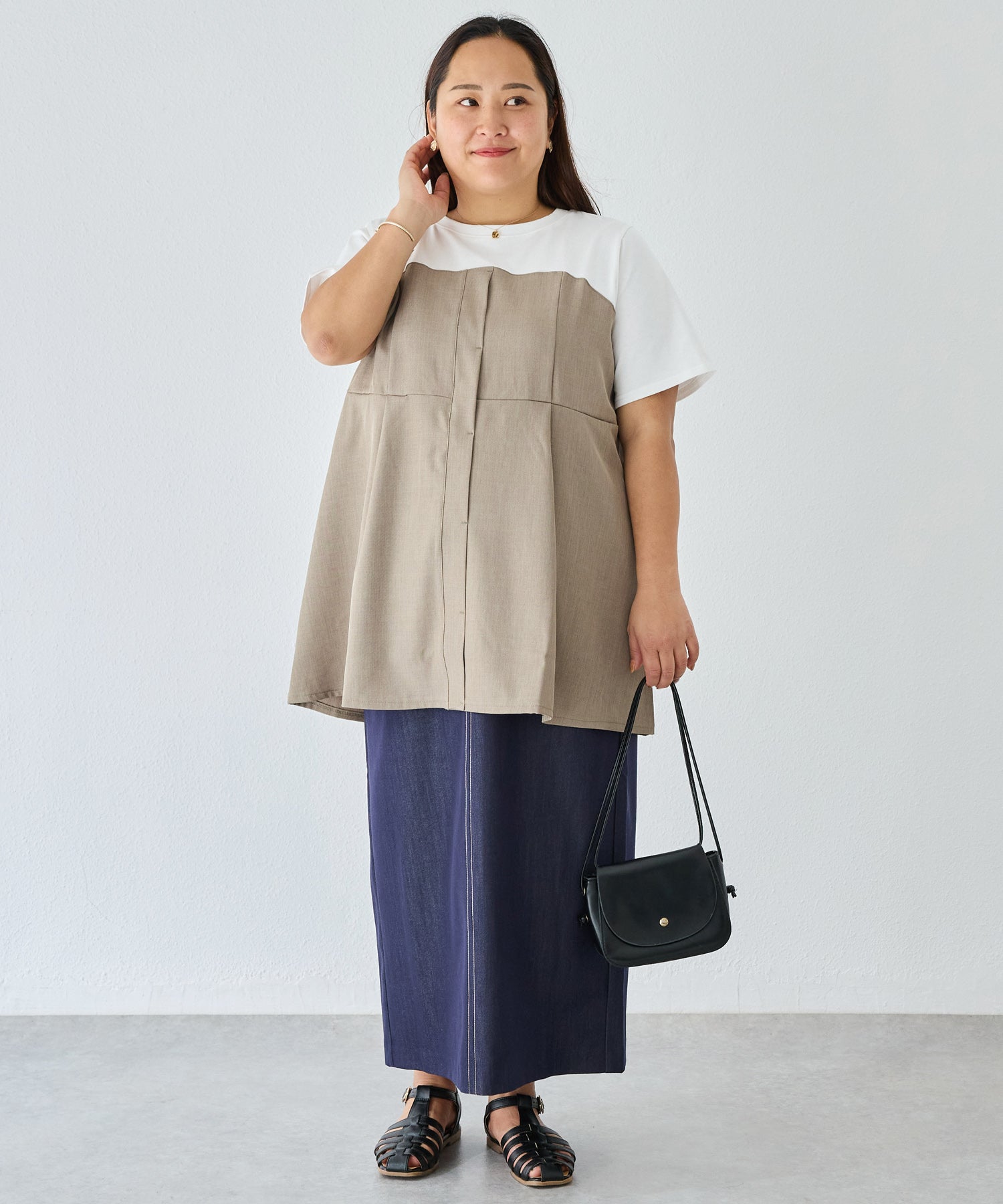 ベージュ model:161cm 着用サイズ:3L