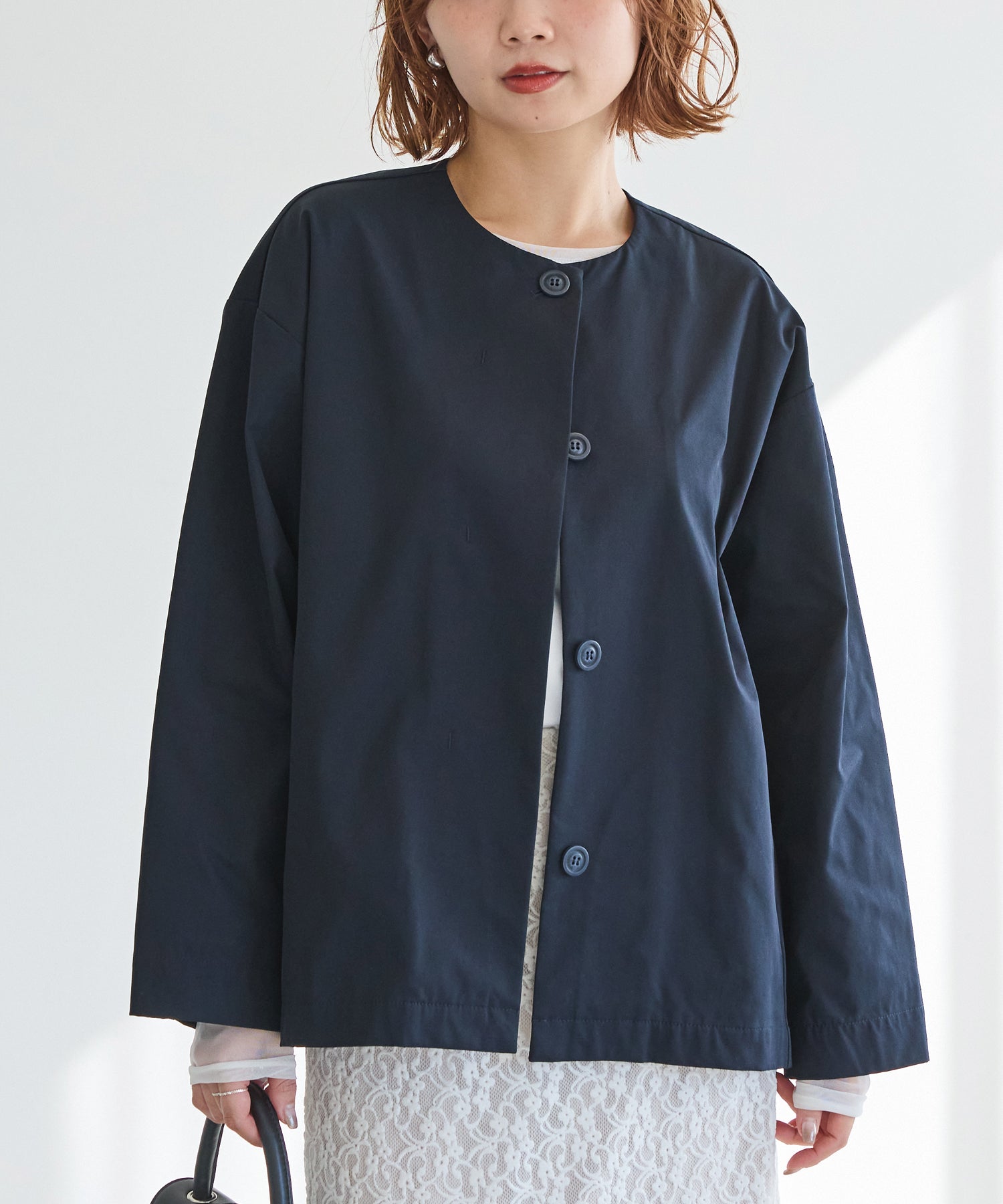 【好機能シリーズ】撥水/UV/洗濯機可/ノーカラーコクーンジャケット