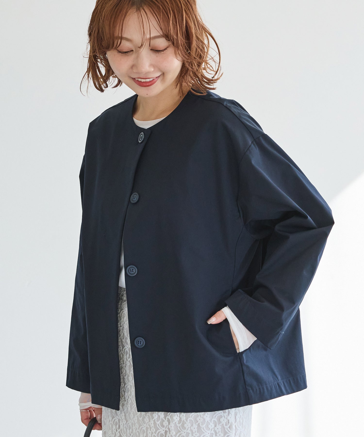 【好機能シリーズ】撥水/UV/洗濯機可/ノーカラーコクーンジャケット