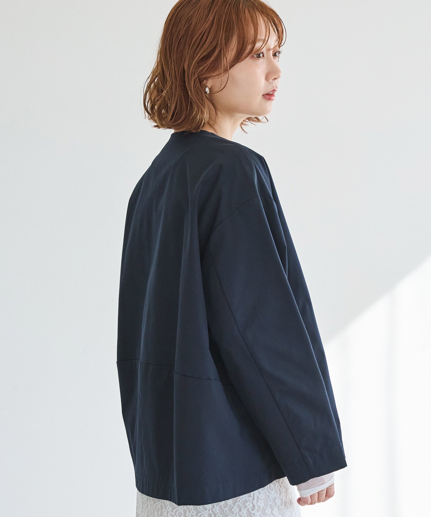 【好機能シリーズ】撥水/UV/洗濯機可/ノーカラーコクーンジャケット