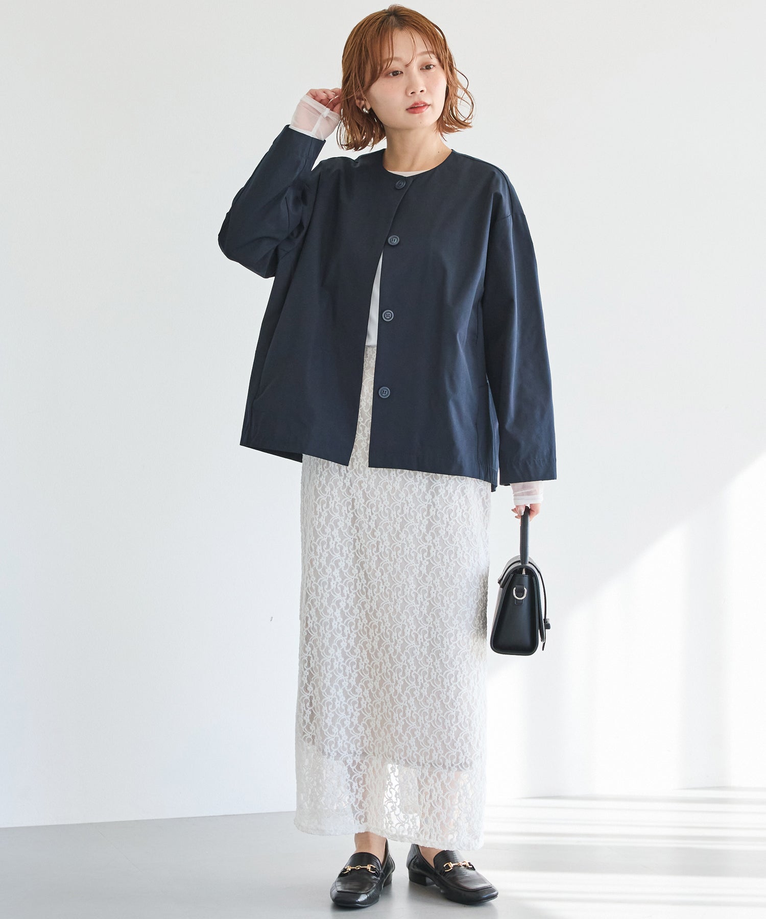 【好機能シリーズ】撥水/UV/洗濯機可/ノーカラーコクーンジャケット