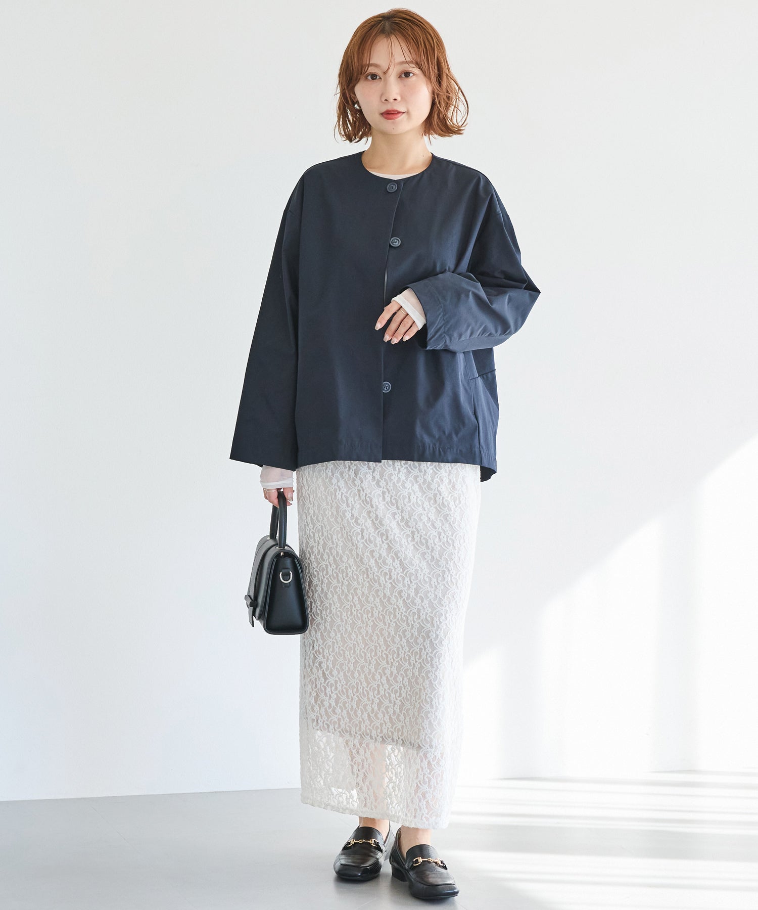 【好機能シリーズ】撥水/UV/洗濯機可/ノーカラーコクーンジャケット