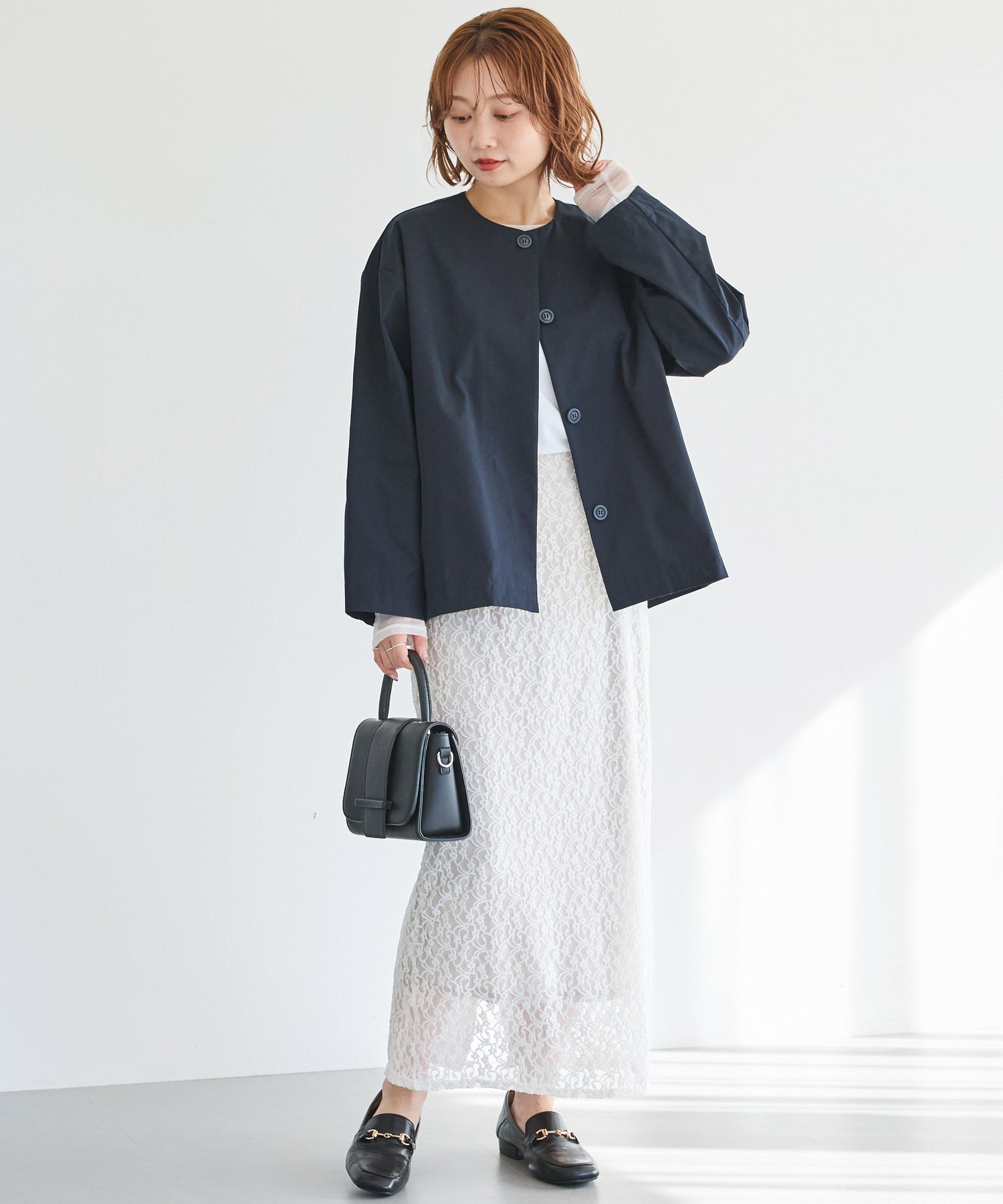 【好機能シリーズ】撥水/UV/洗濯機可/ノーカラーコクーンジャケット