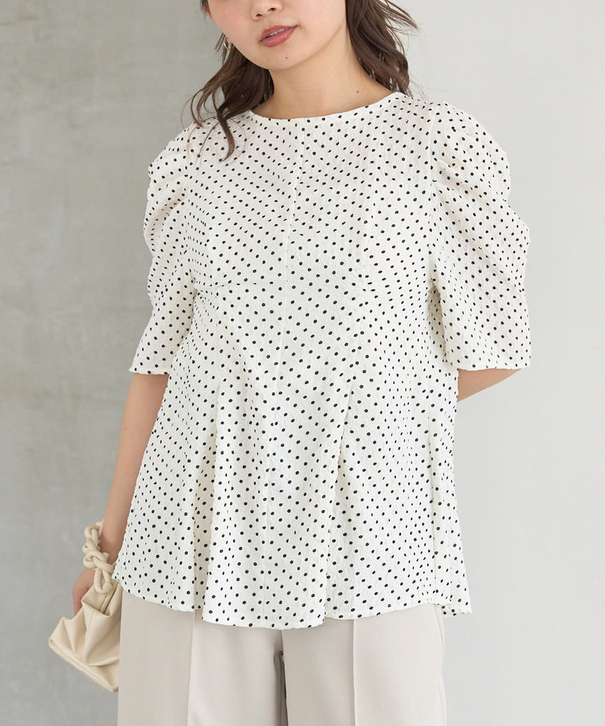 【洗える】ドットウエストタックブラウス