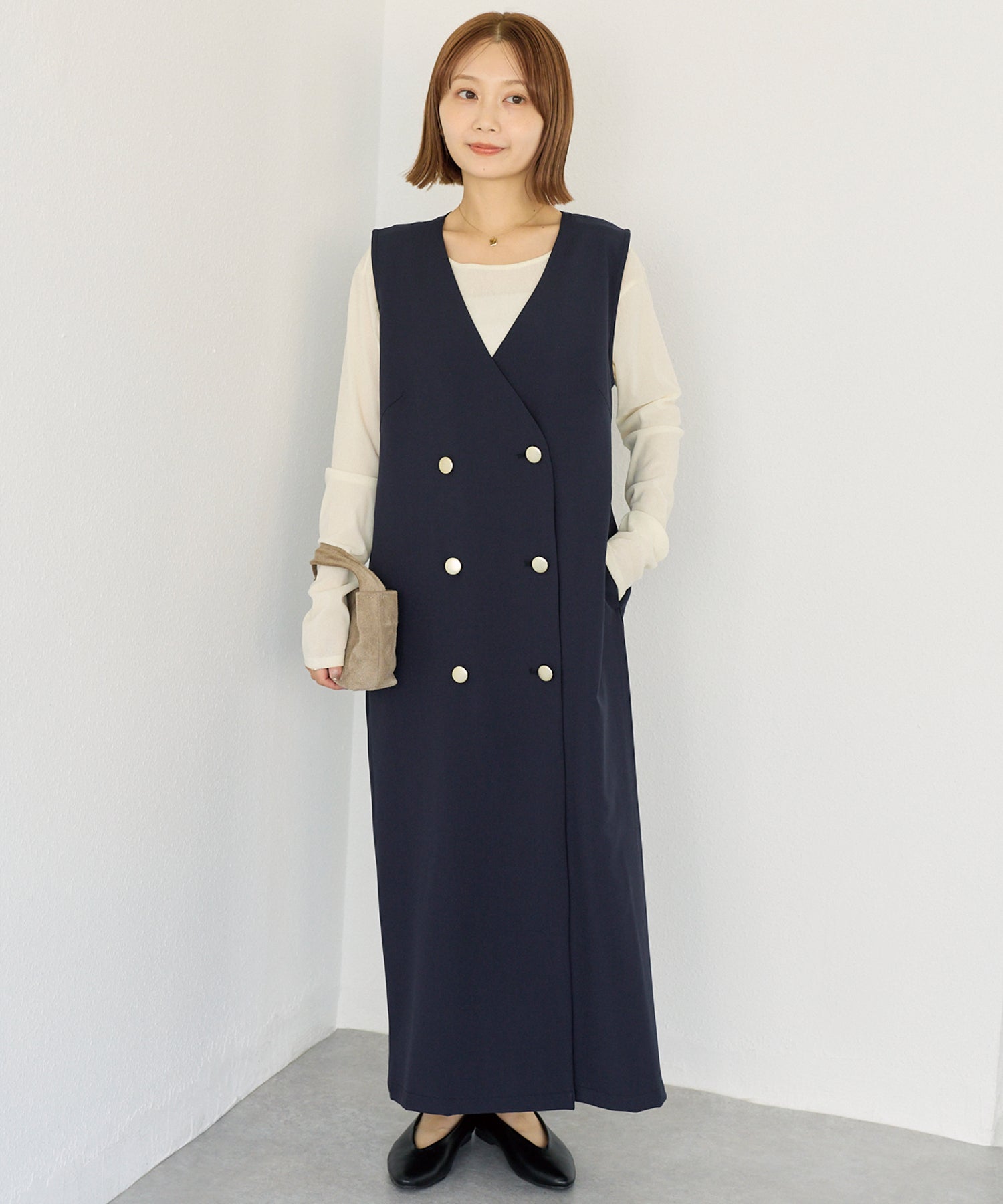 ダブル釦ジャンスカワンピース | ラビアンジェ-⼤きいサイズのレディース服