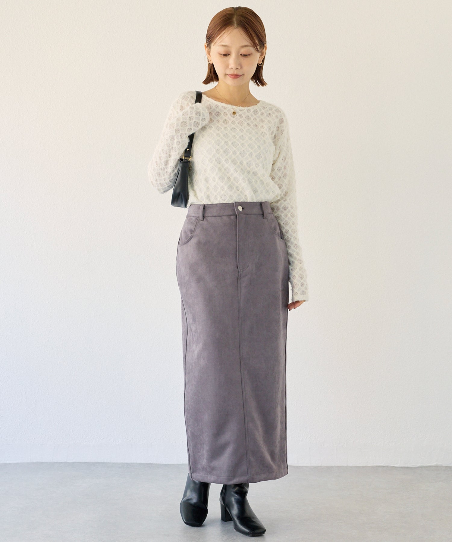 スエードナロースカート | ラビアンジェ-⼤きいサイズのレディース服