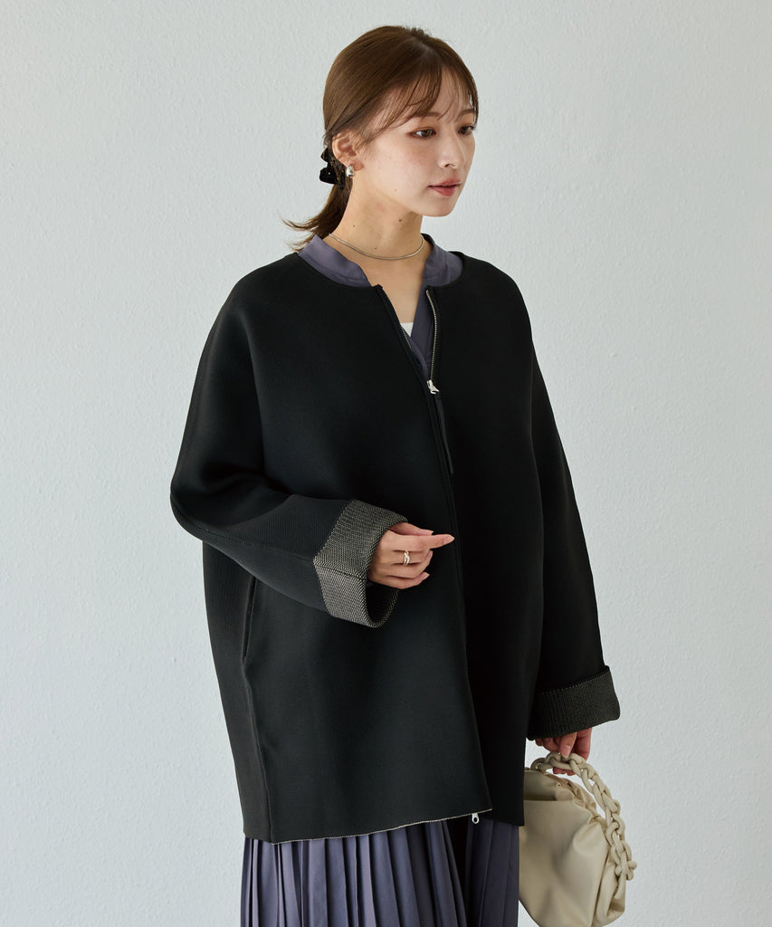 【洗える】ダブルジップノーカラージャケット