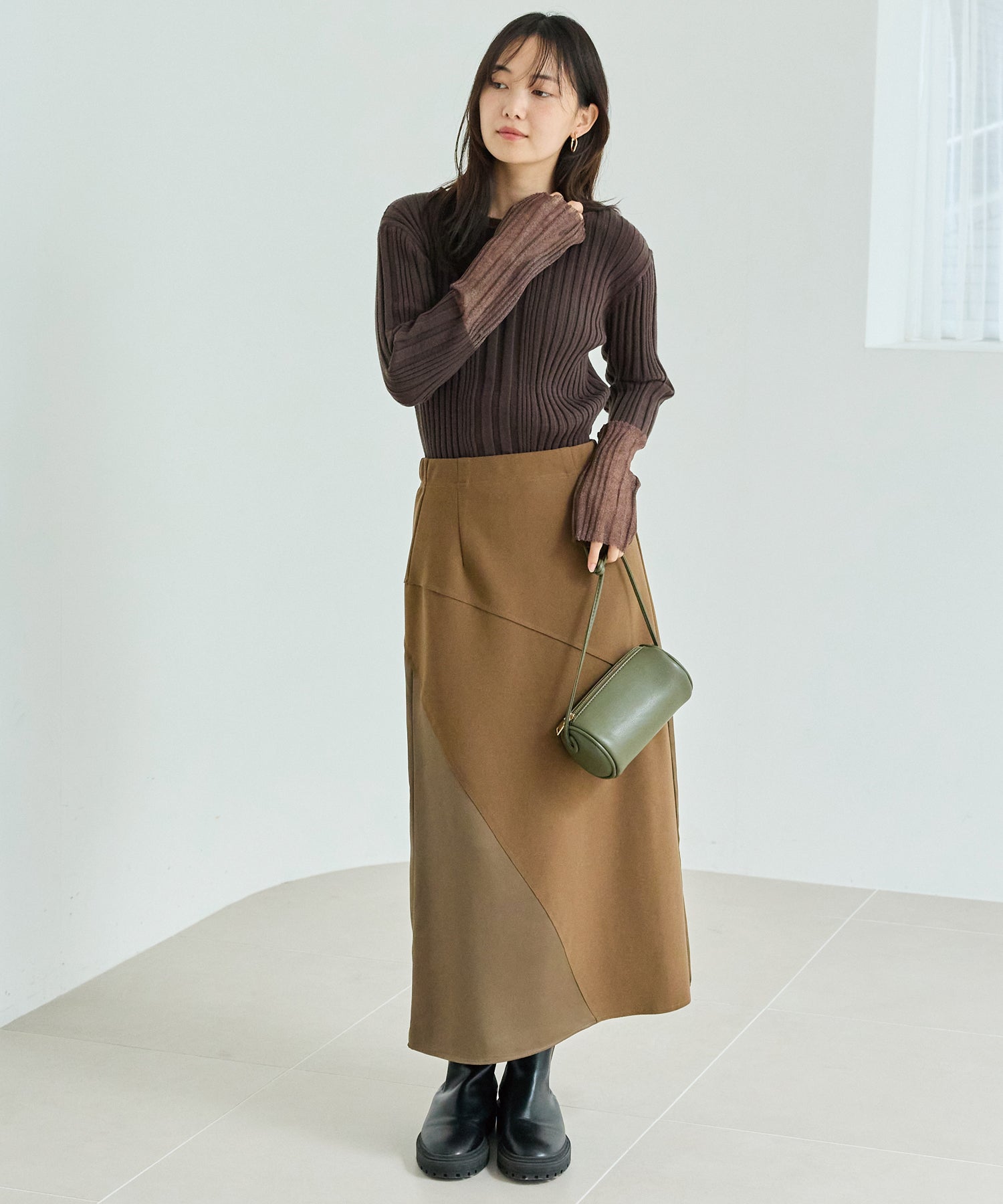 【洗える】シアースリーブリブニット