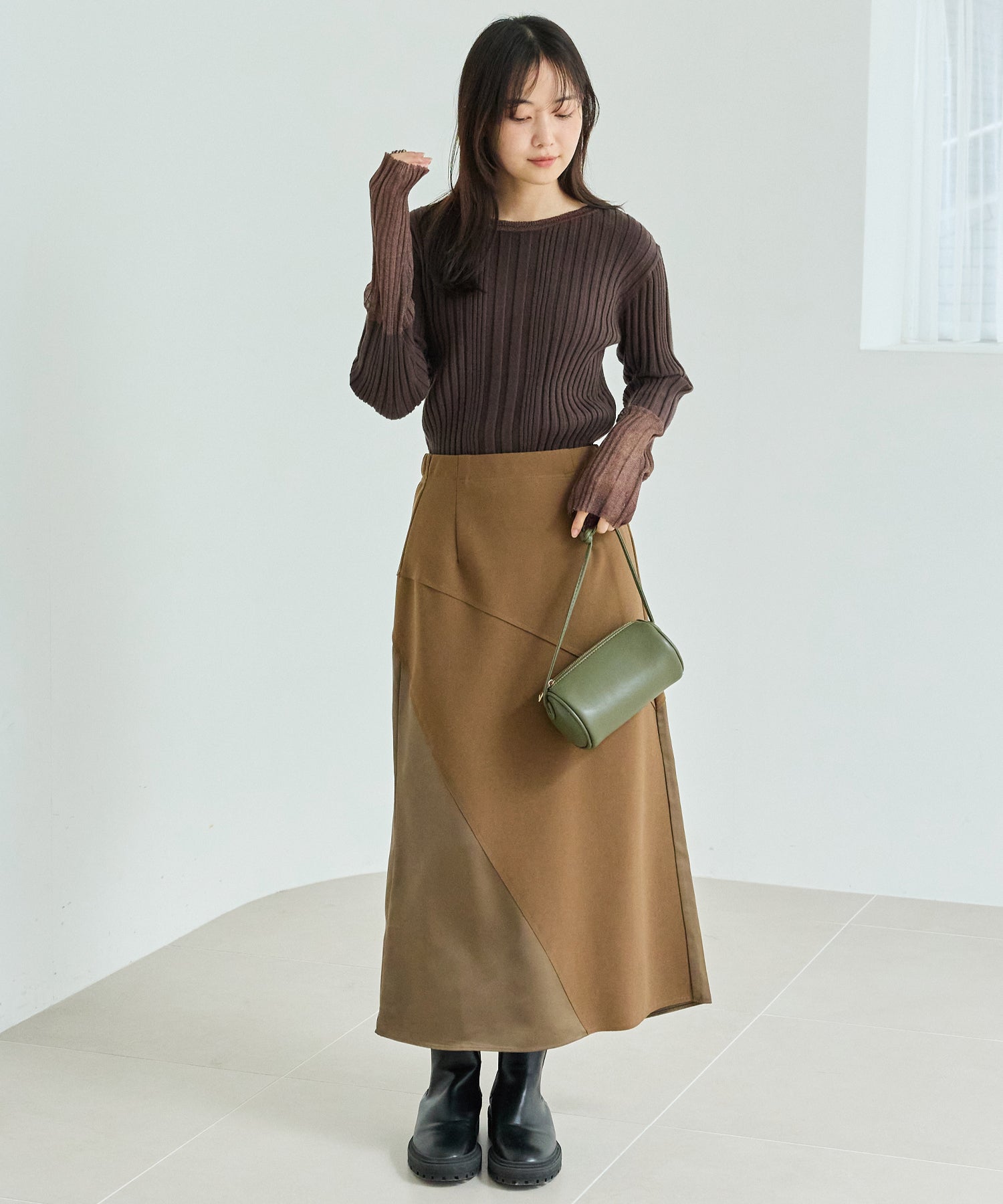 【洗える】シアースリーブリブニット