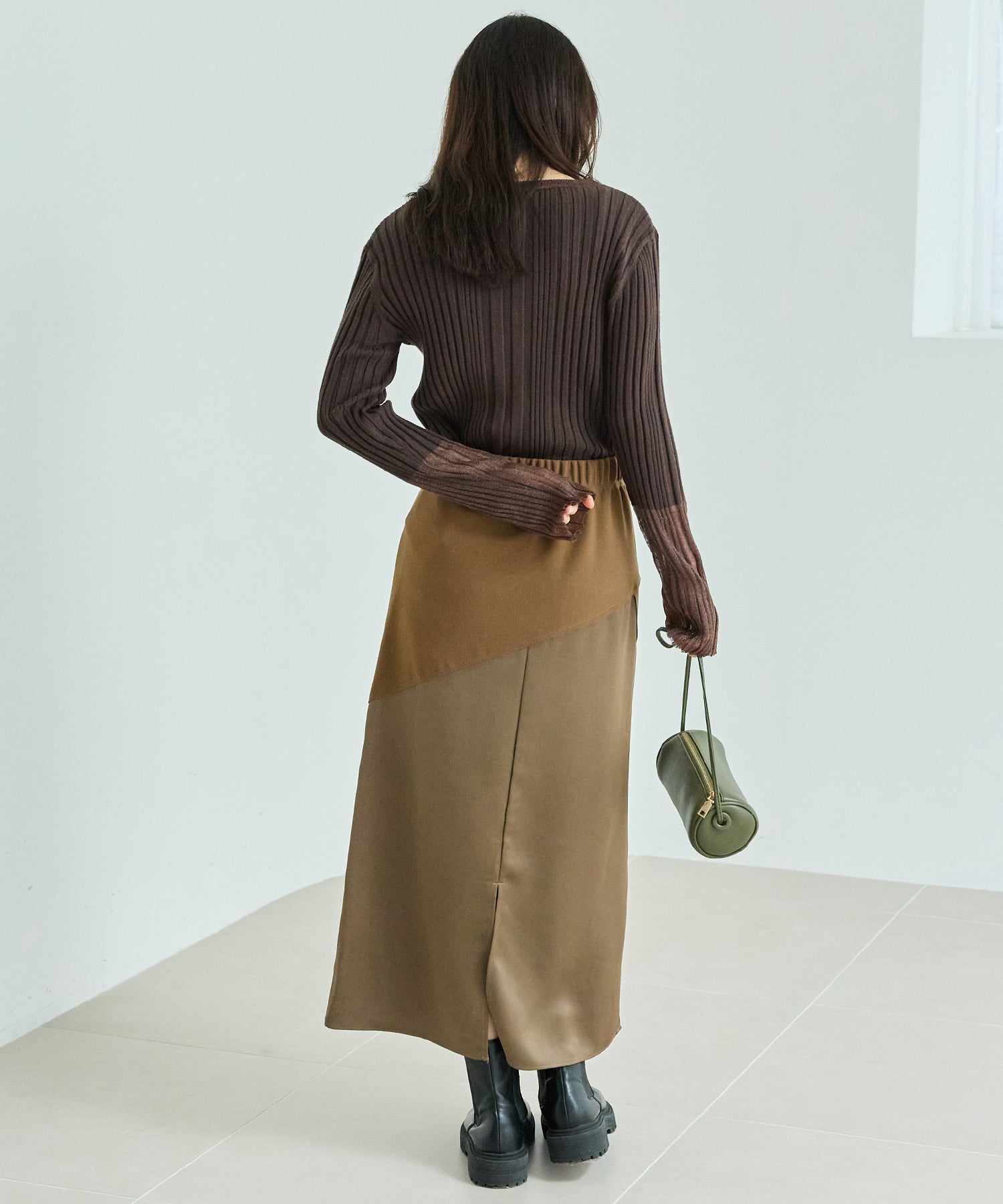 【洗える】シアースリーブリブニット