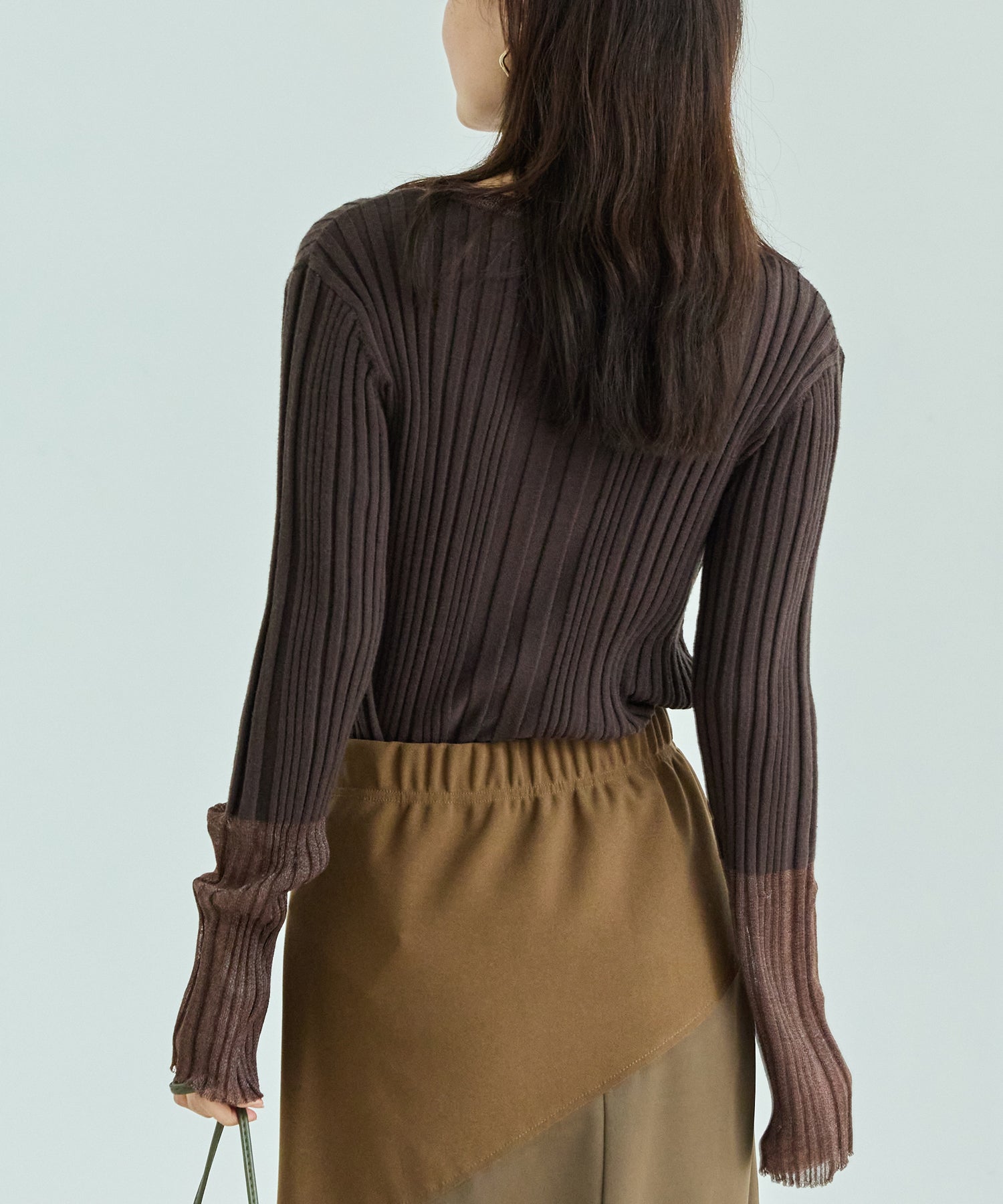 【洗える】シアースリーブリブニット