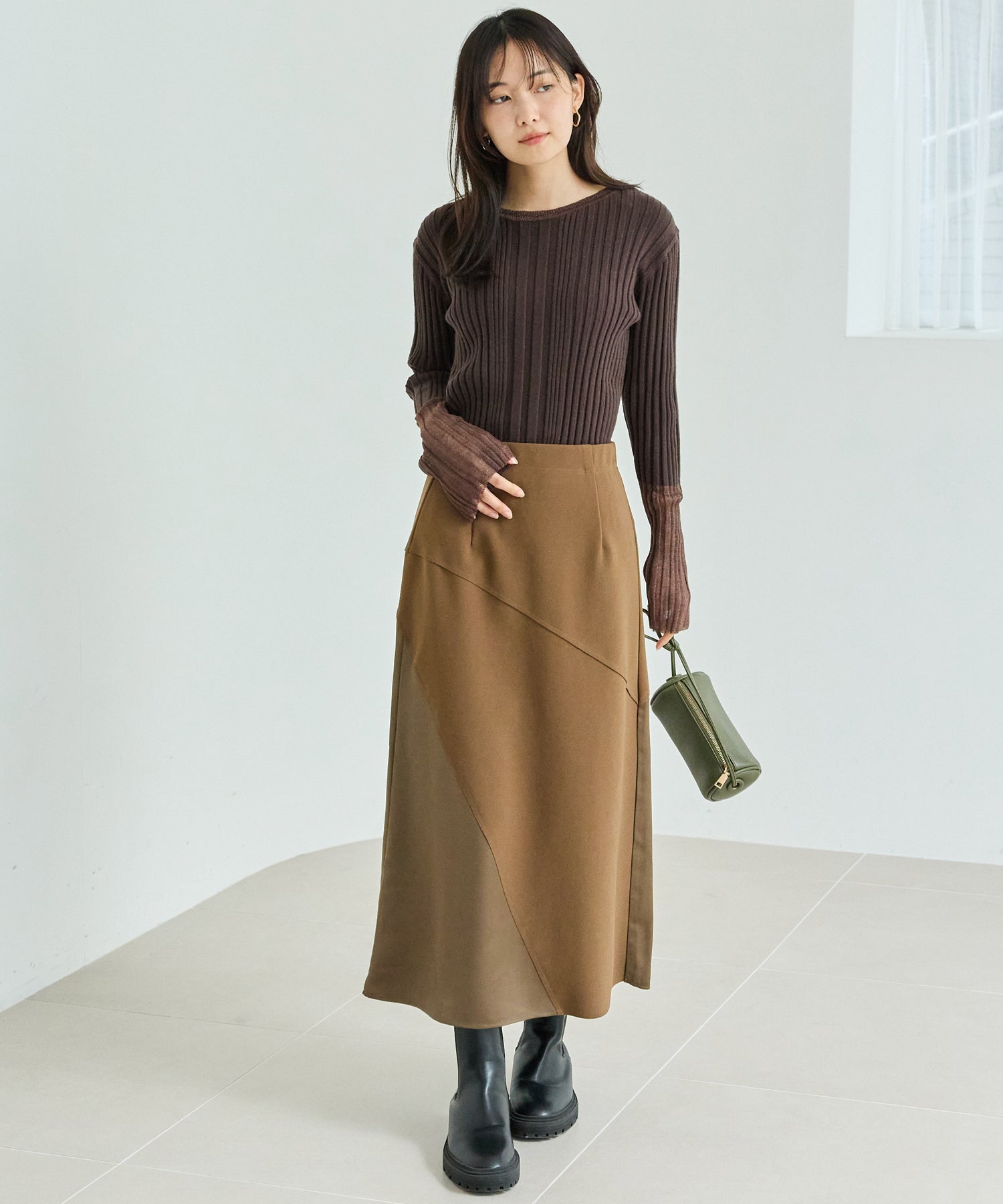 【洗える】シアースリーブリブニット