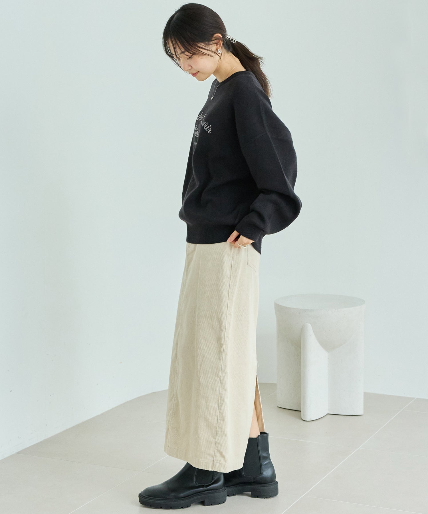 【洗える】チェーンステッチロゴニットプルオーバー