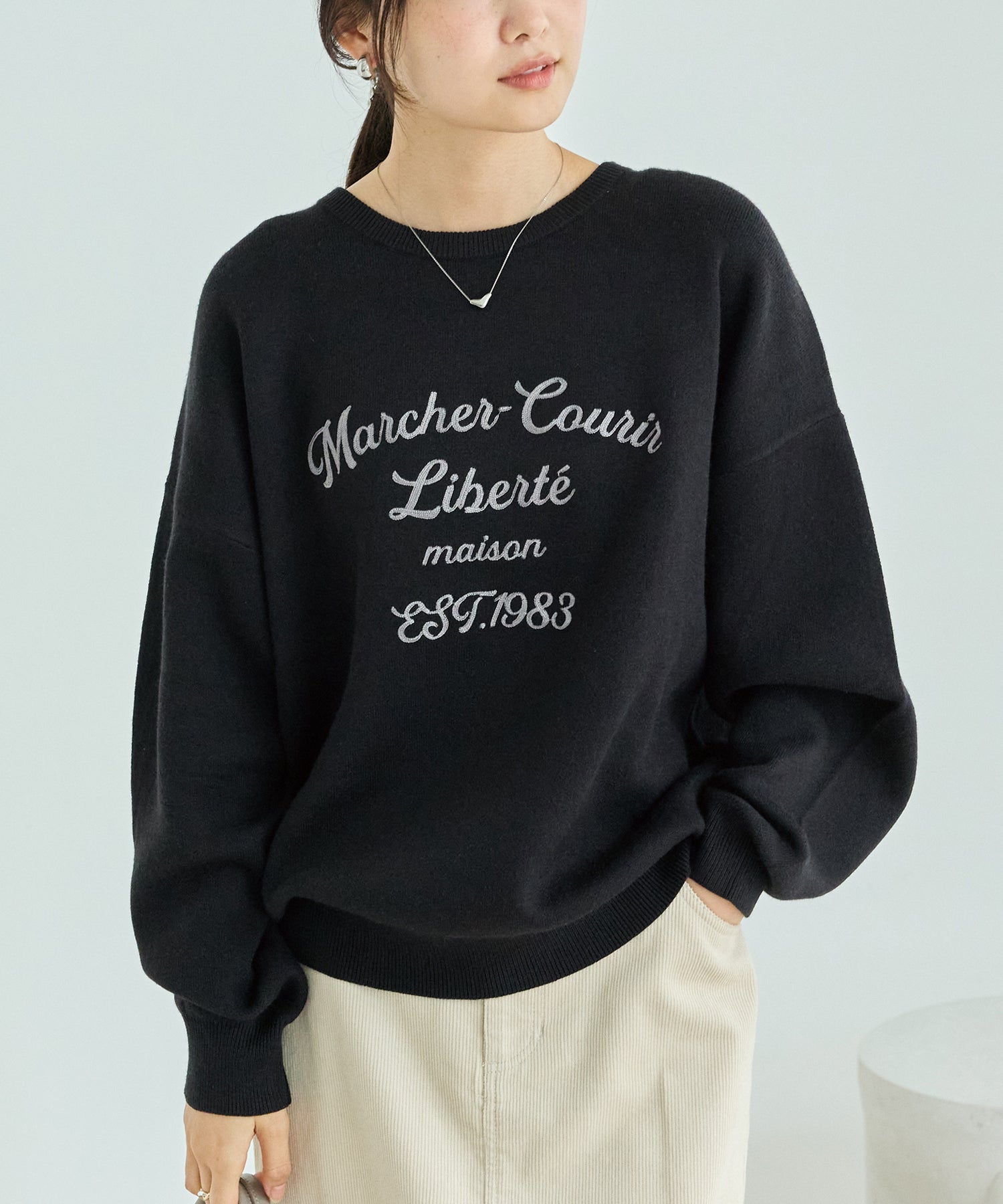 【洗える】チェーンステッチロゴニットプルオーバー