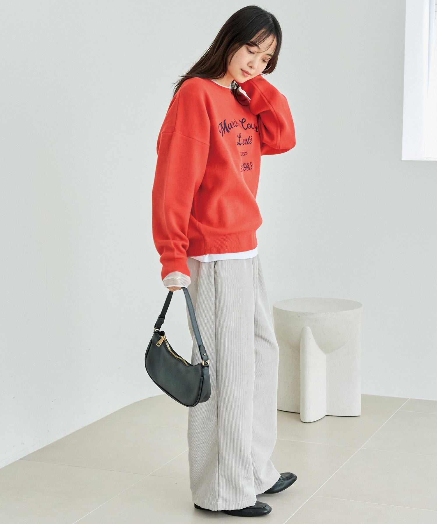 【洗える】チェーンステッチロゴニットプルオーバー