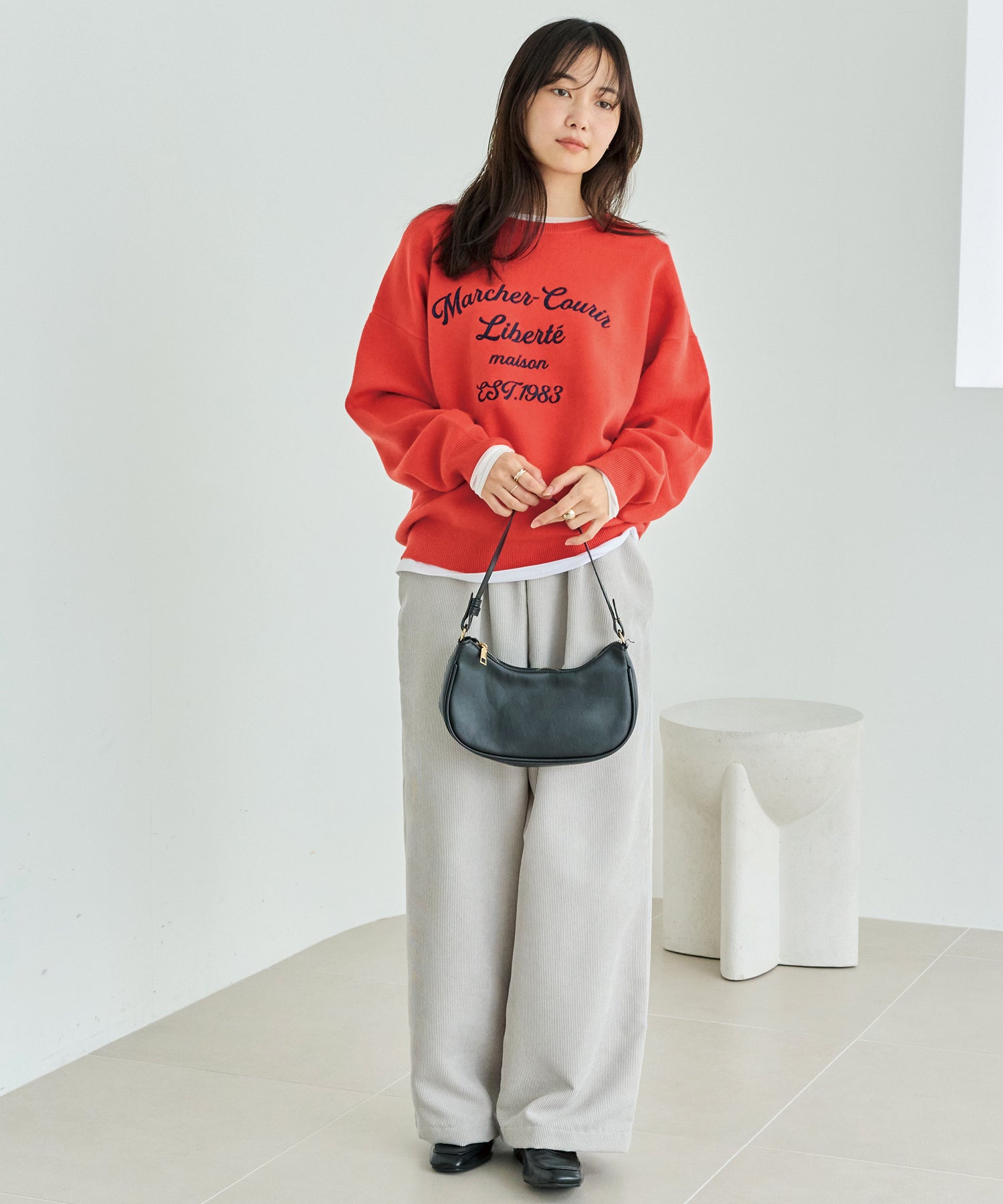 【洗える】チェーンステッチロゴニットプルオーバー