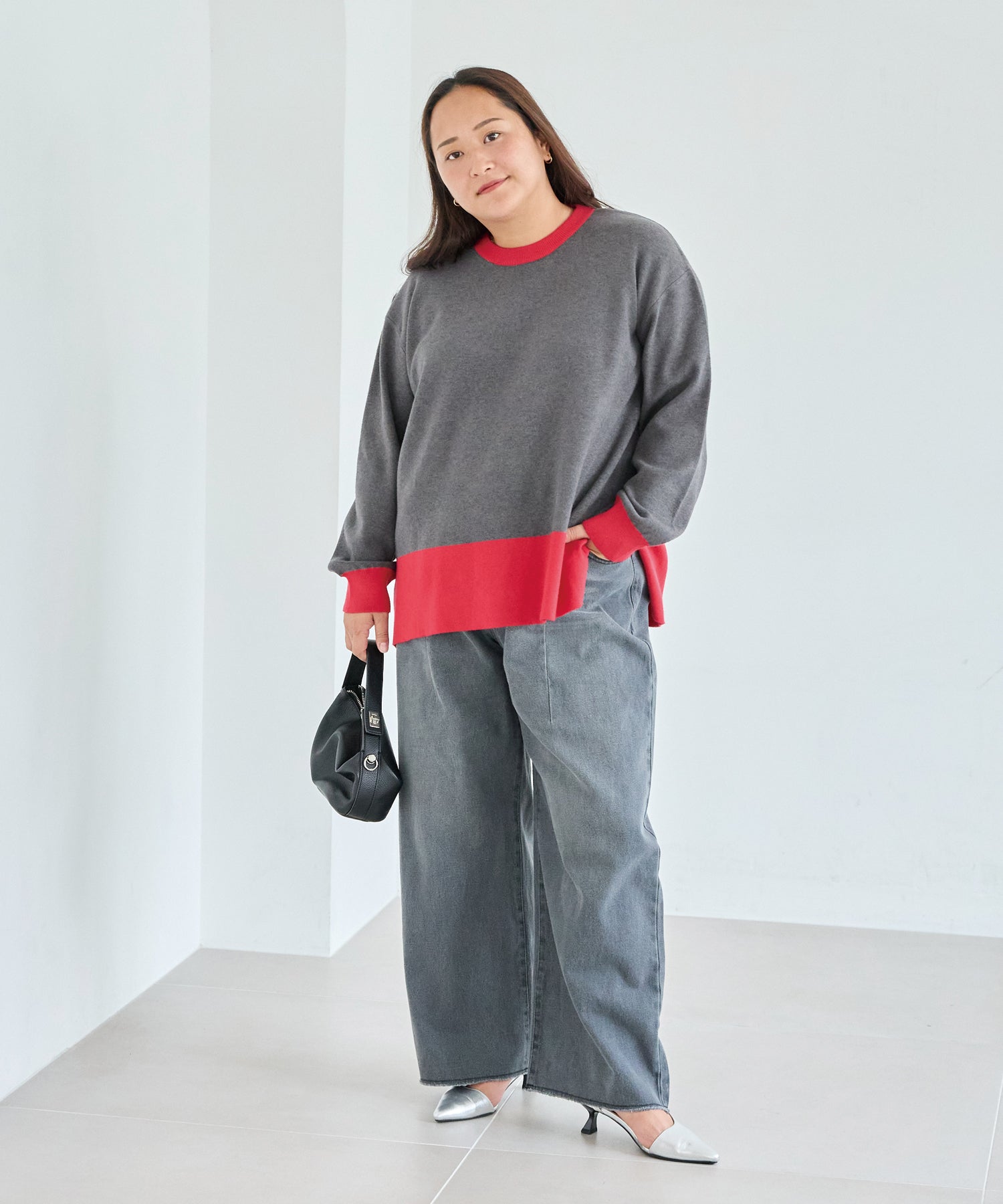 チャコールグレー　model:161cm 着用サイズ:3L