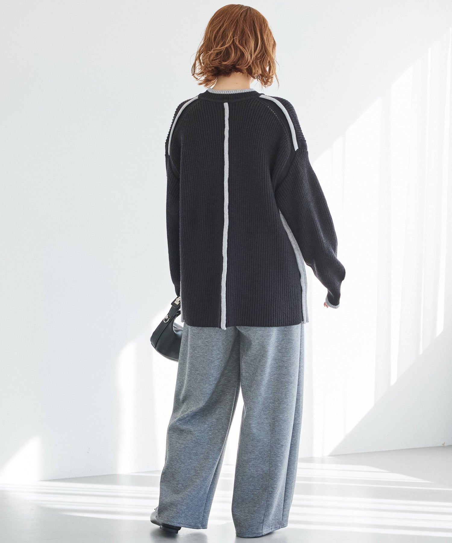 【洗える】配色ライン畦編みニットプルオーバー