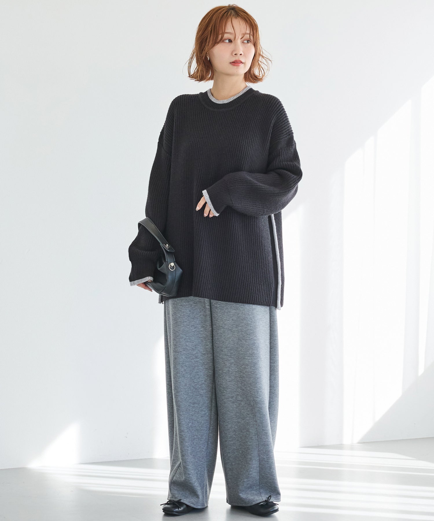 【洗える】配色ライン畦編みニットプルオーバー