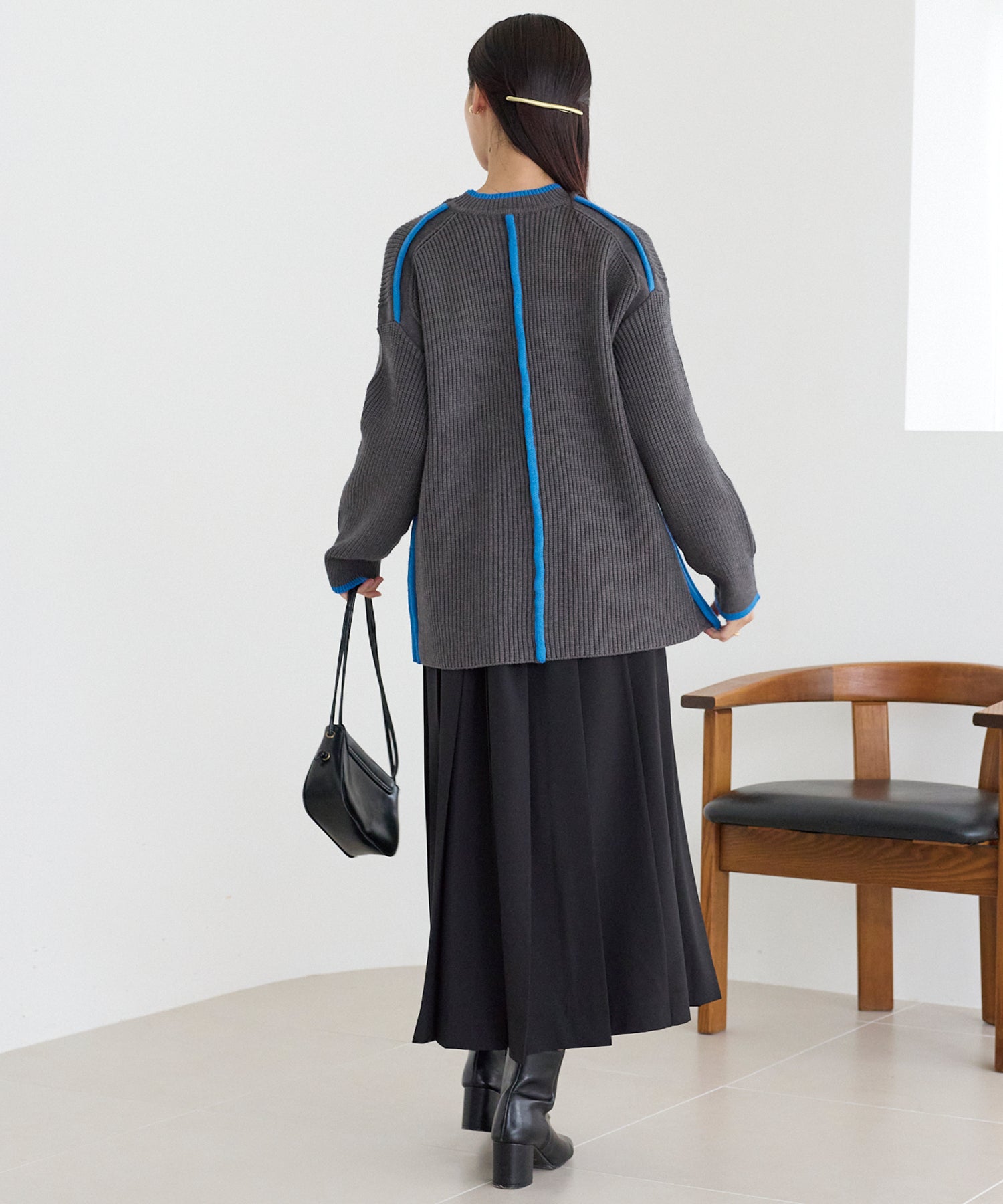 配色ライン畦編みニットプルオーバー