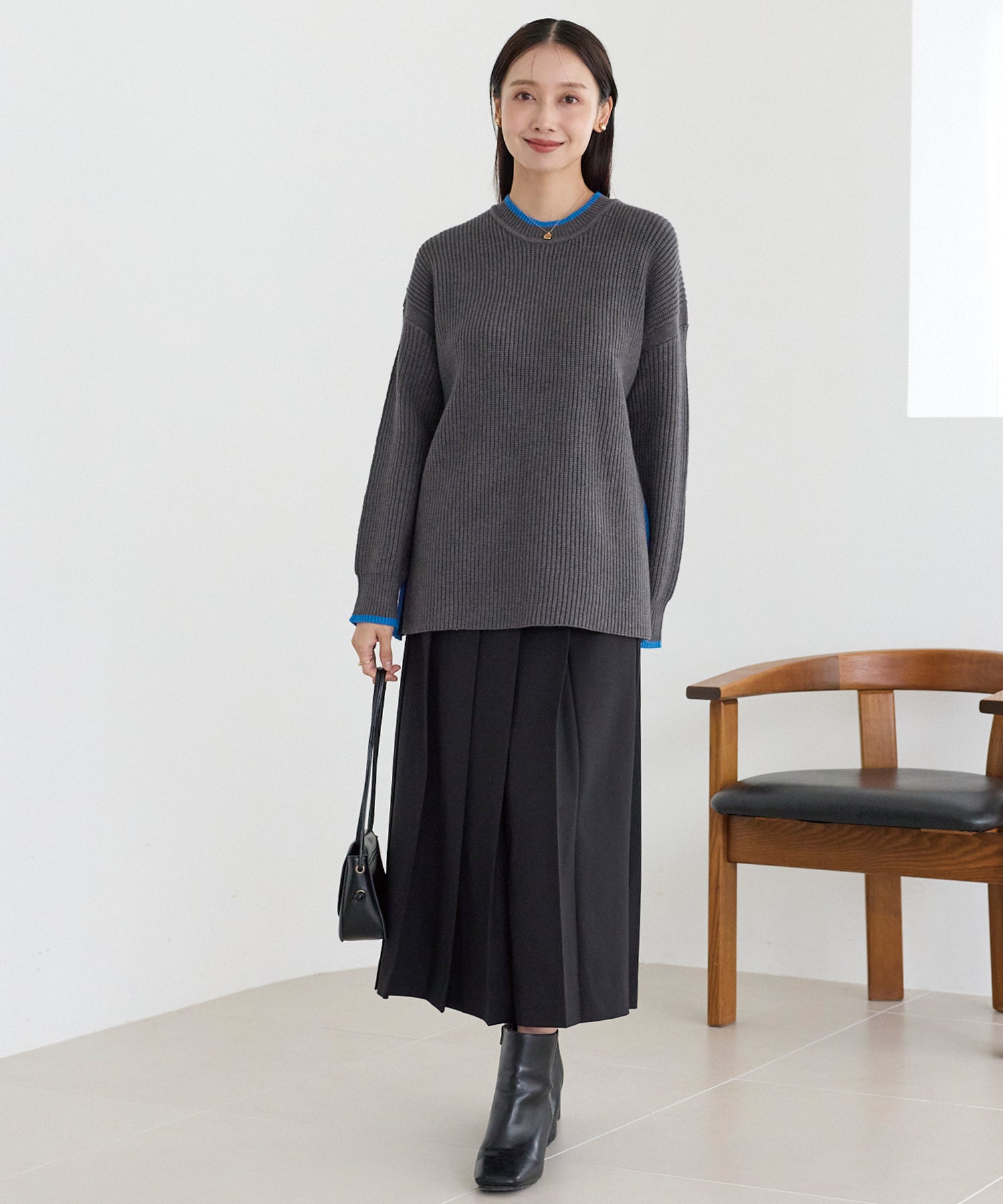 配色ライン畦編みニットプルオーバー