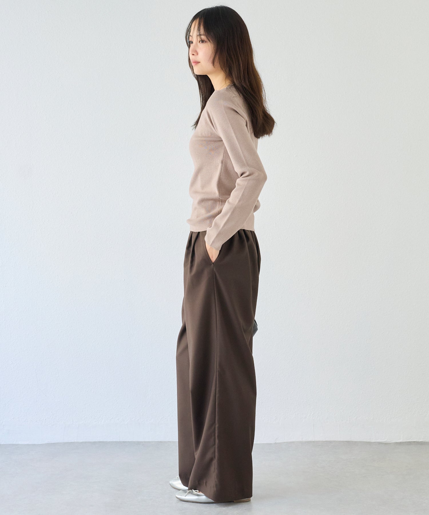 【洗える】スラッシュネックニットプルオーバー