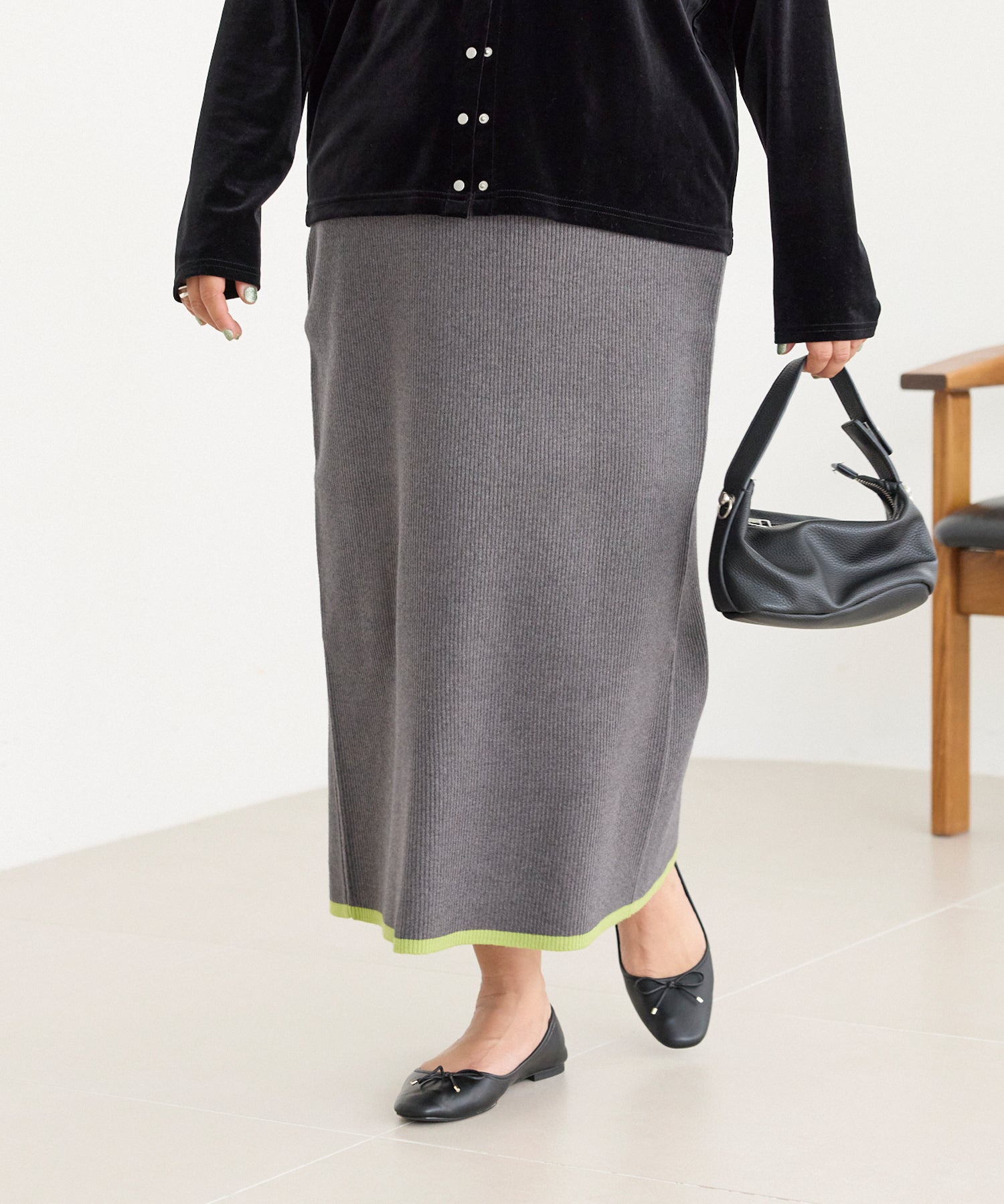 バイカラーリブニットスカート