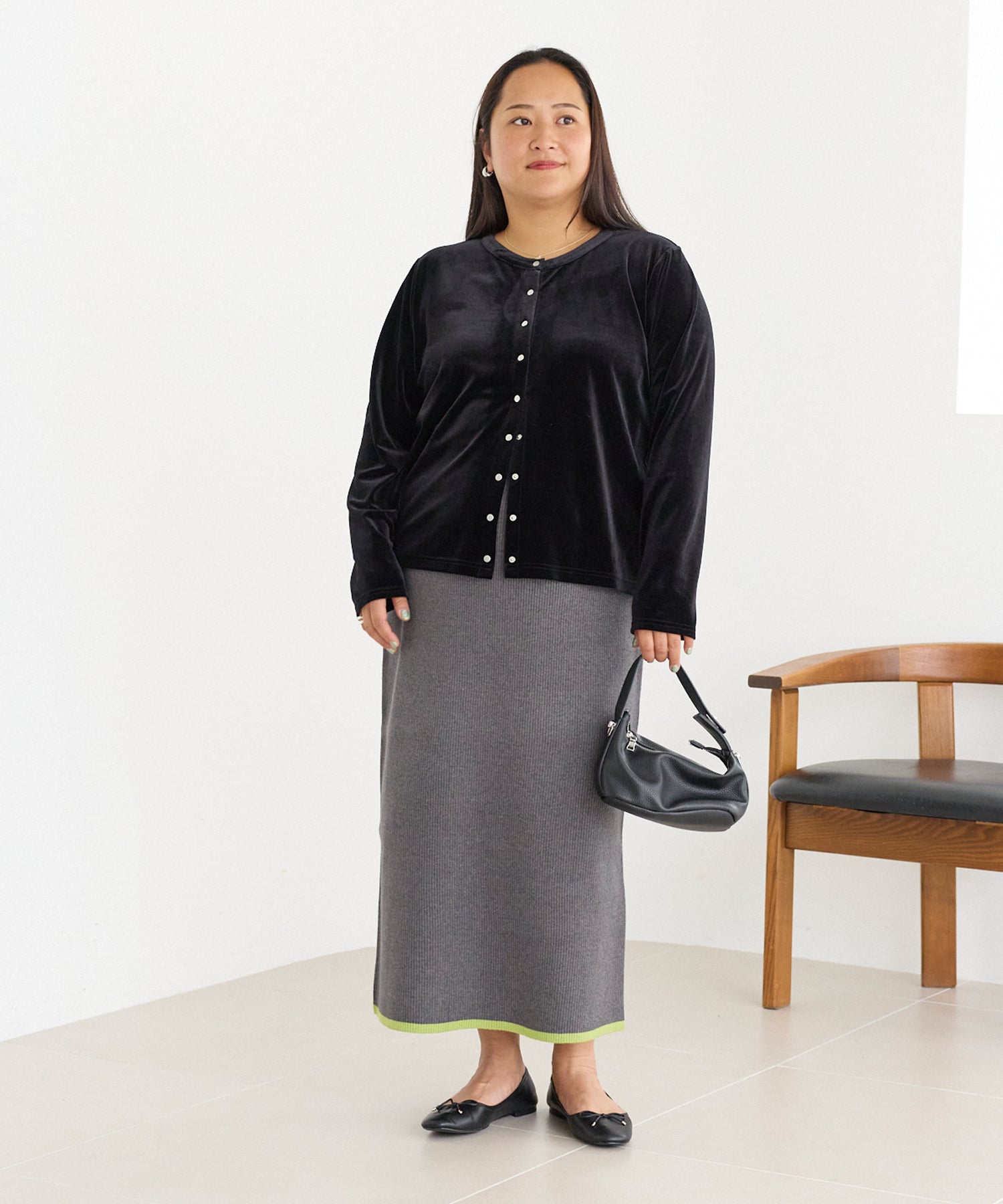 バイカラーリブニットスカート