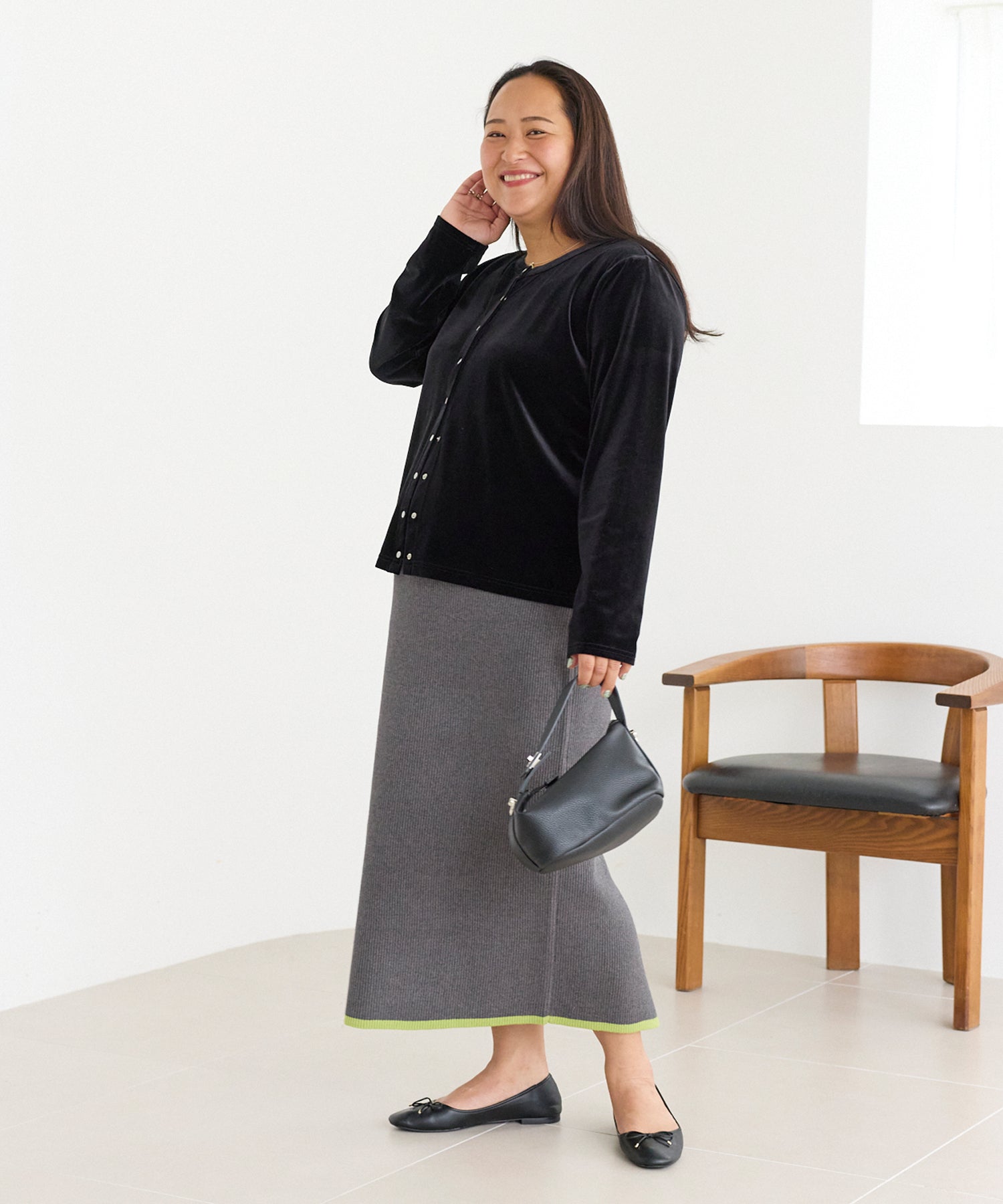 バイカラーリブニットスカート