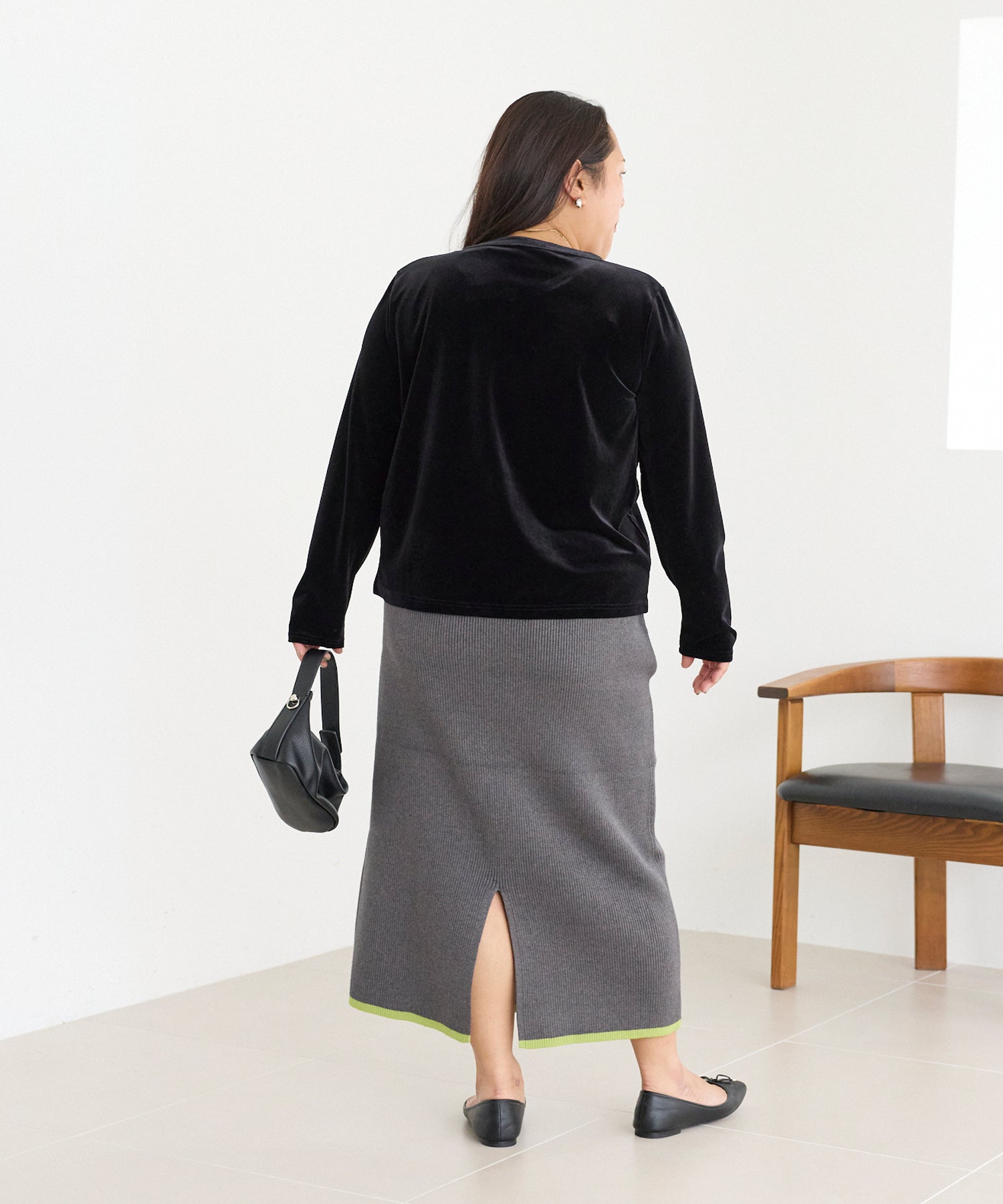 バイカラーリブニットスカート