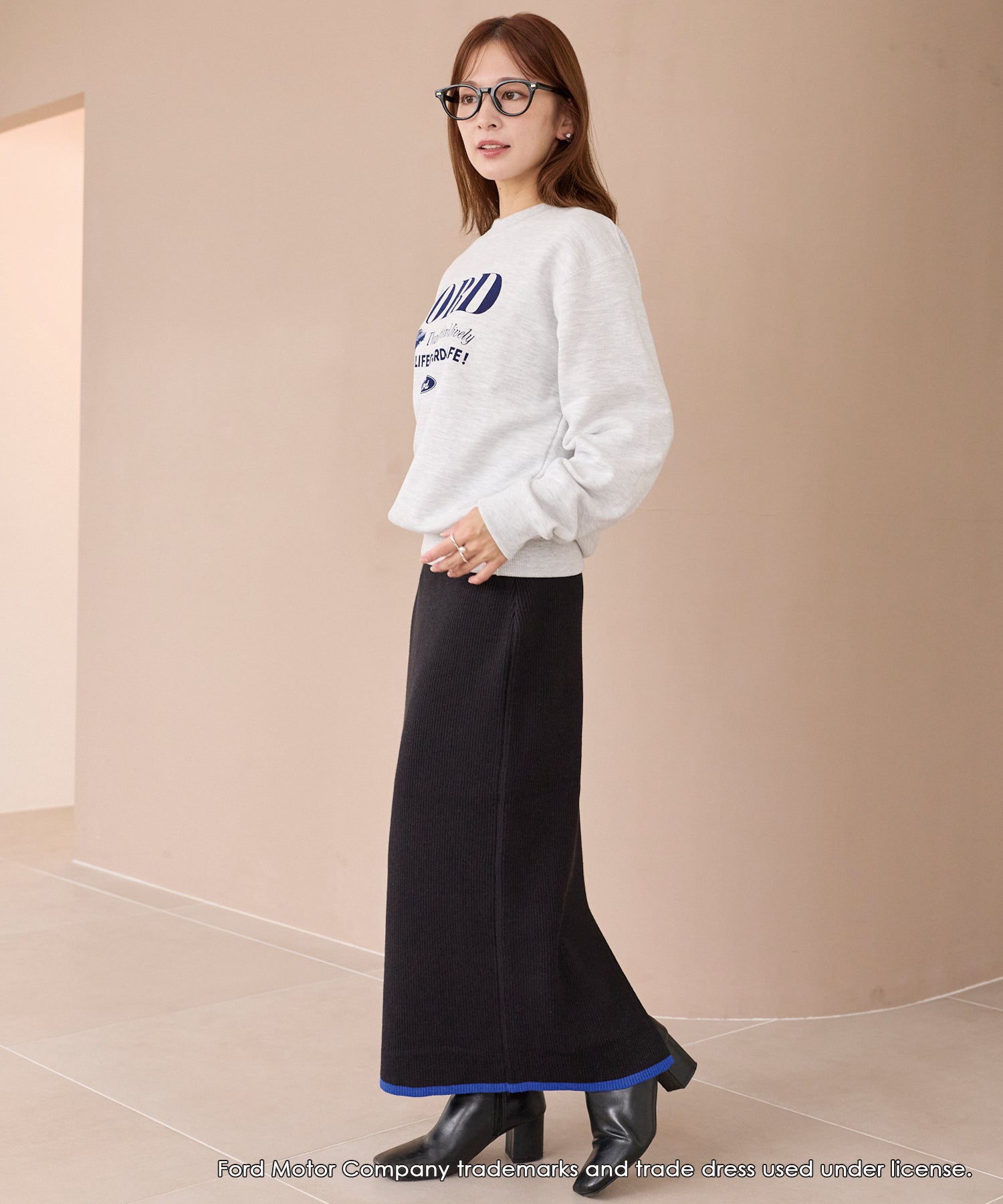 バイカラーリブニットスカート