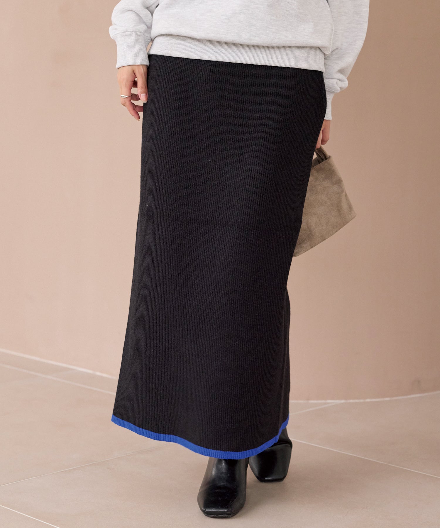 バイカラーリブニットスカート