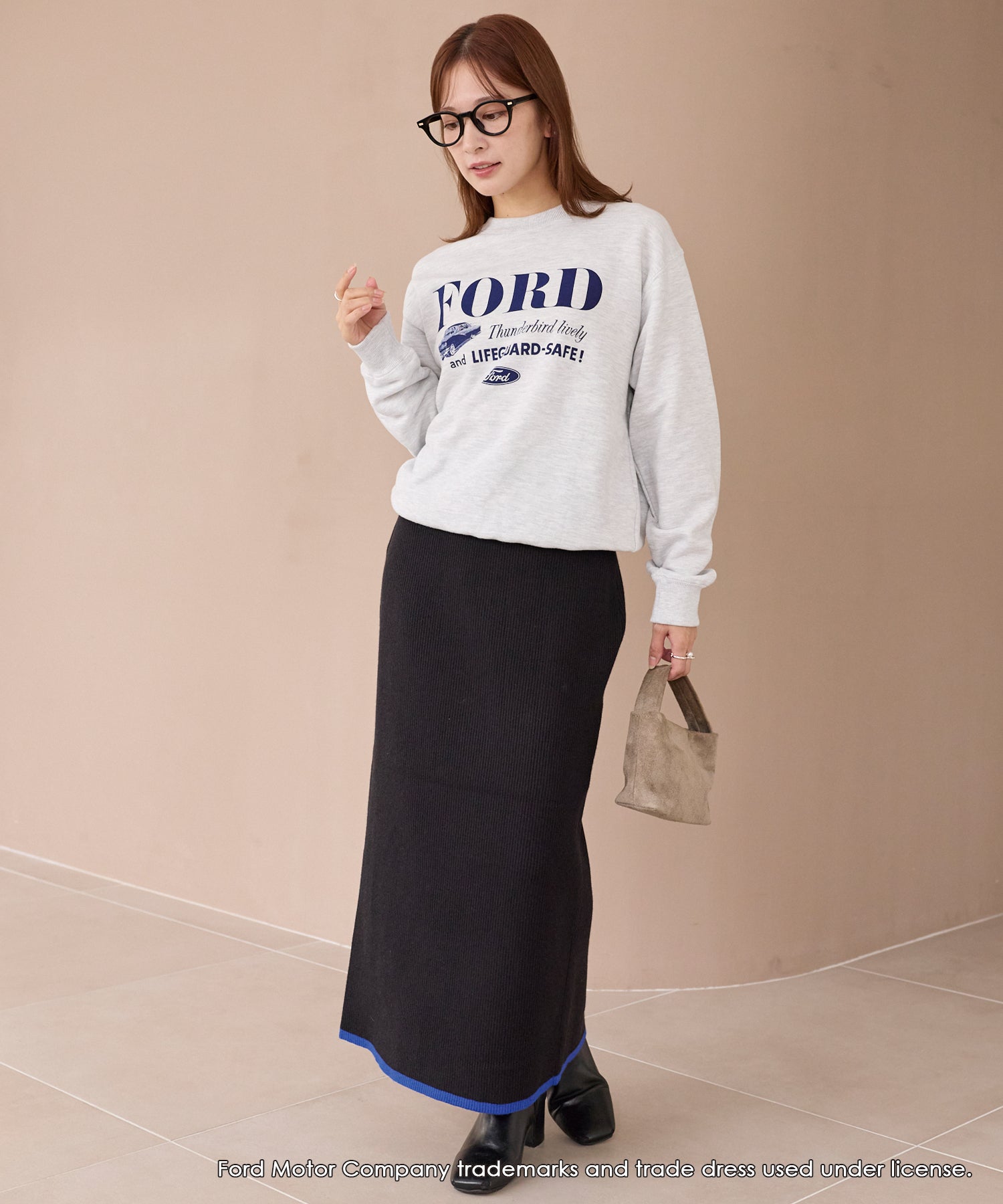 バイカラーリブニットスカート