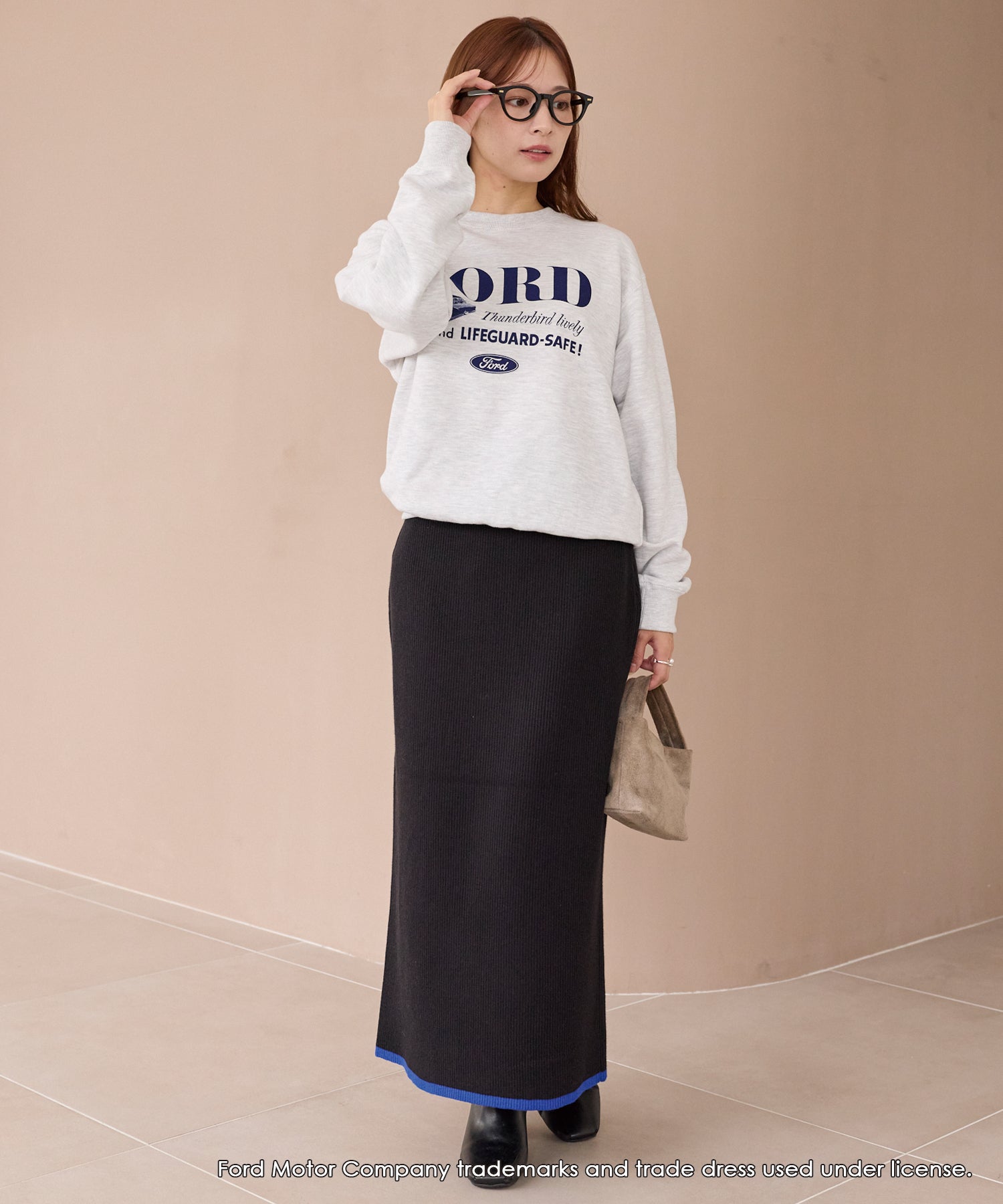 バイカラーリブニットスカート