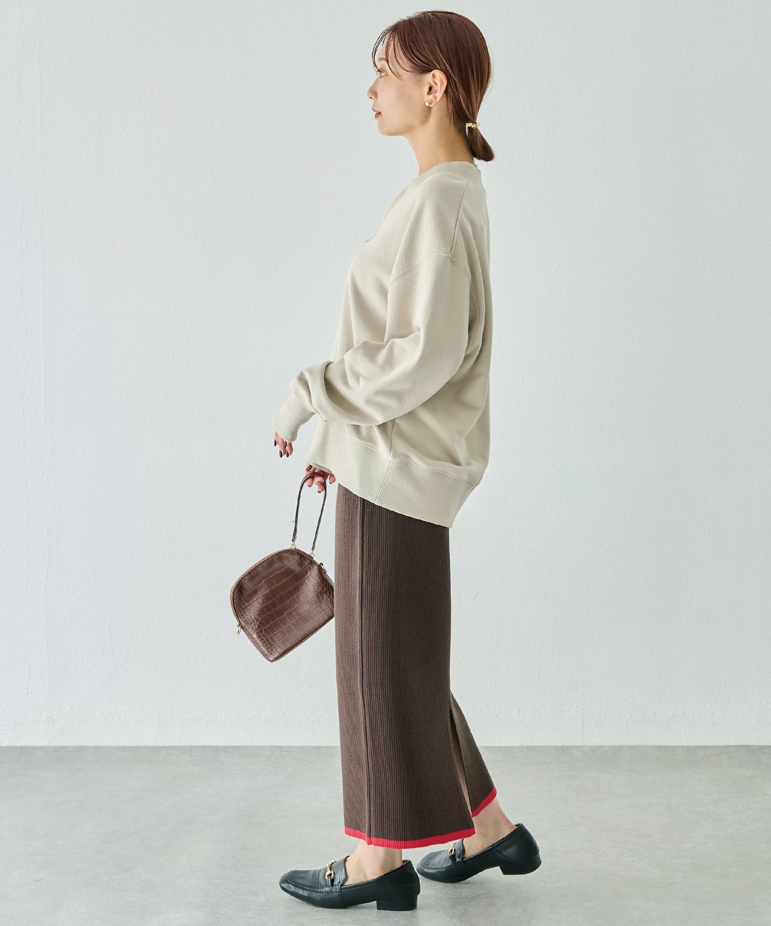 バイカラーリブニットスカート