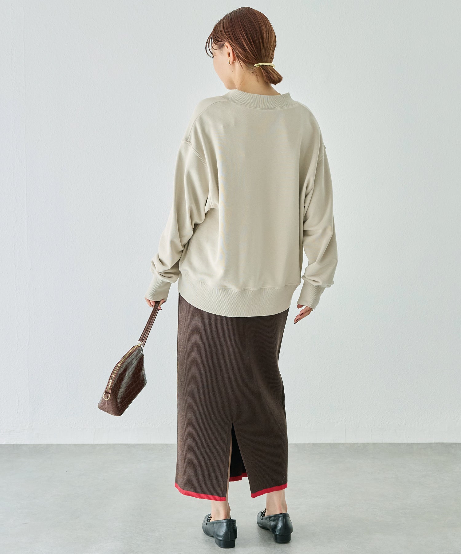 バイカラーリブニットスカート