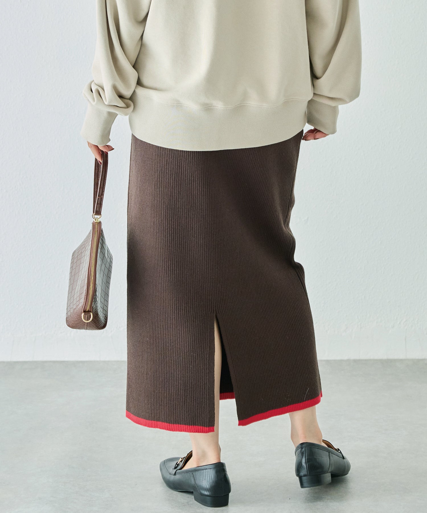 バイカラーリブニットスカート