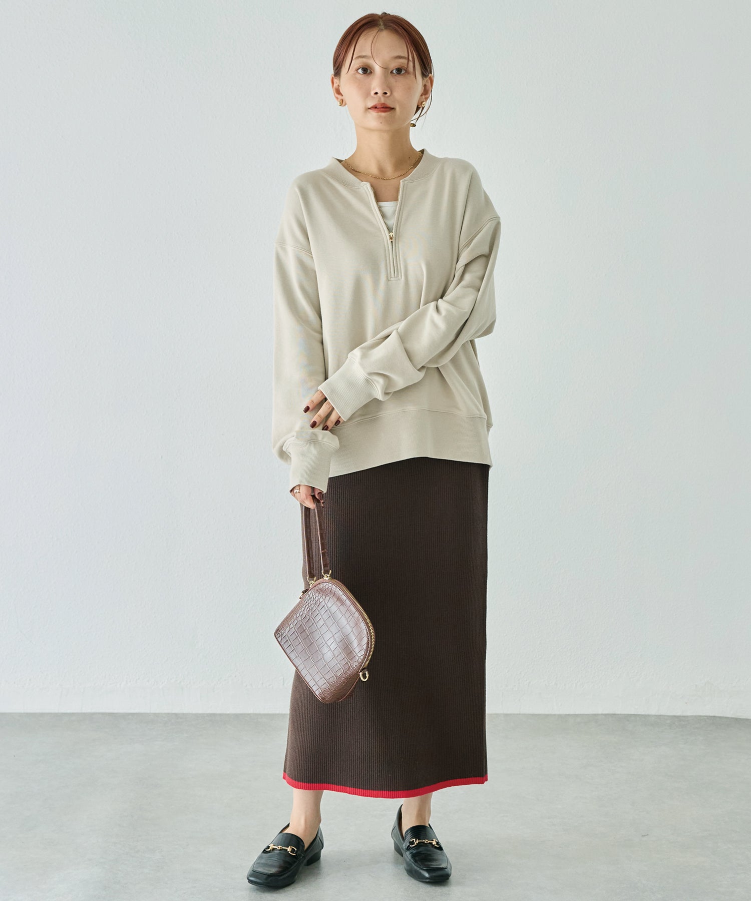 バイカラーリブニットスカート