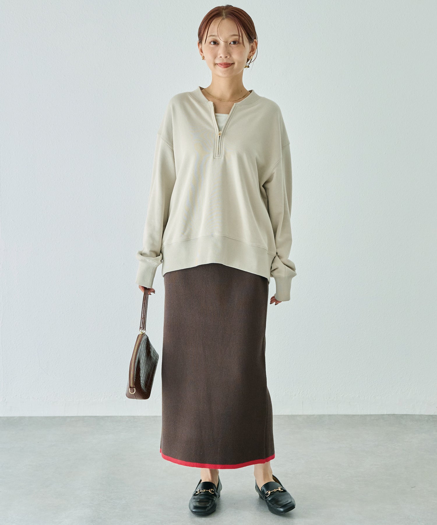 バイカラーリブニットスカート