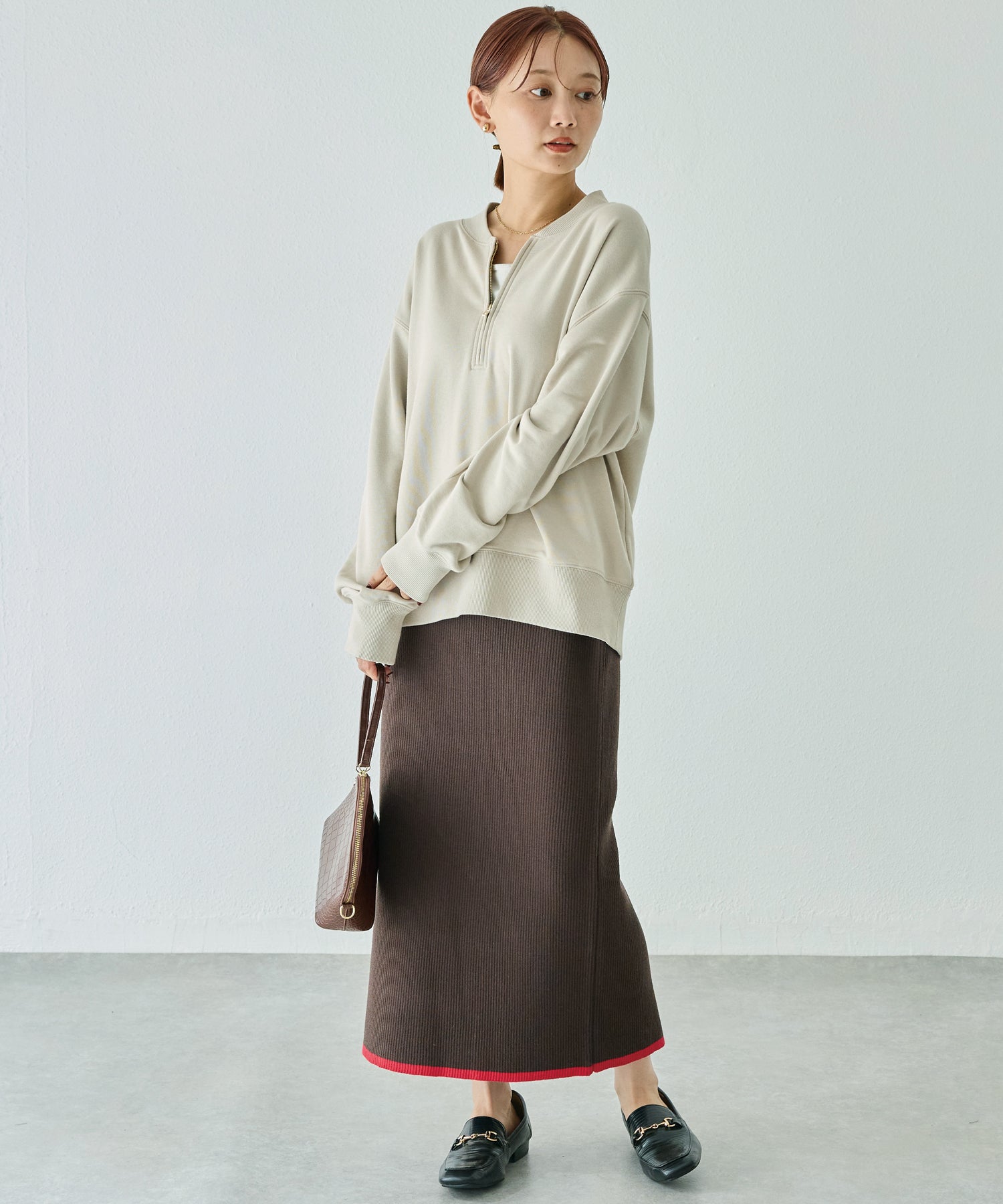 バイカラーリブニットスカート