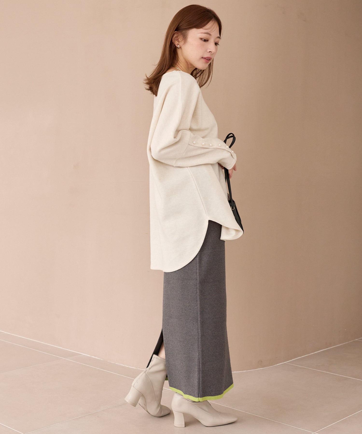 バイカラーリブニットスカート