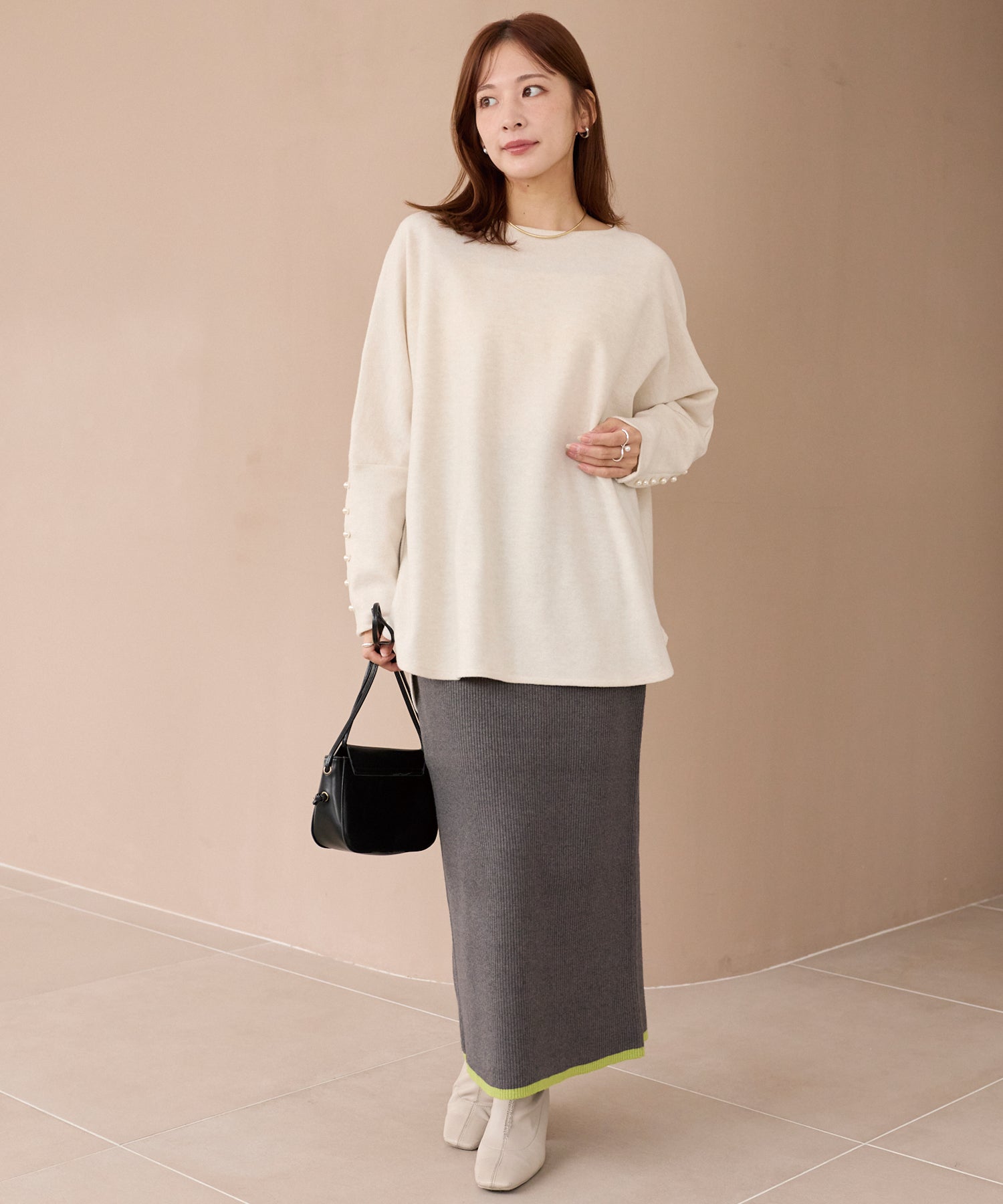 バイカラーリブニットスカート