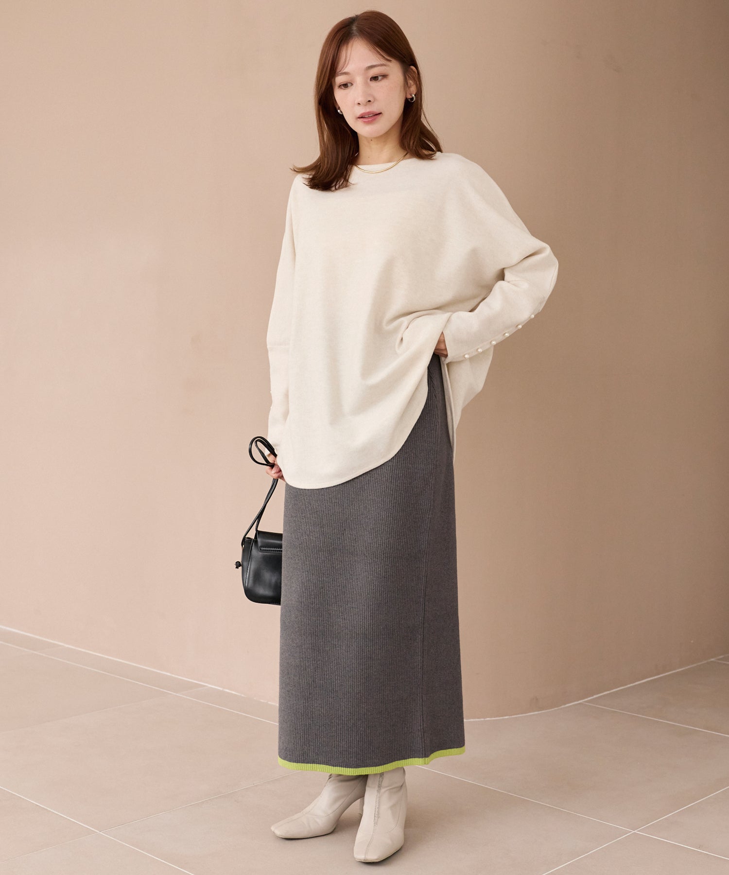 バイカラーリブニットスカート