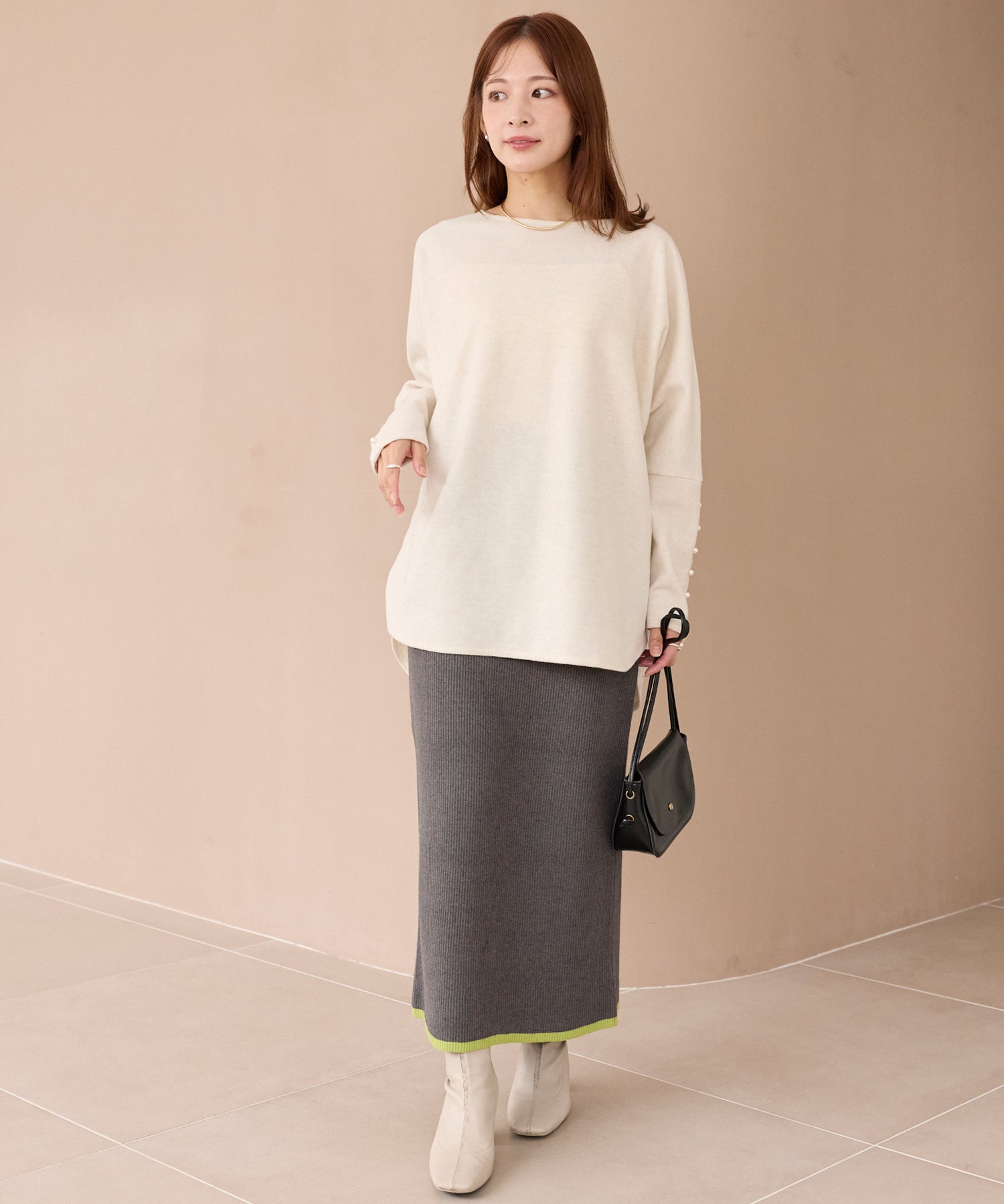 バイカラーリブニットスカート