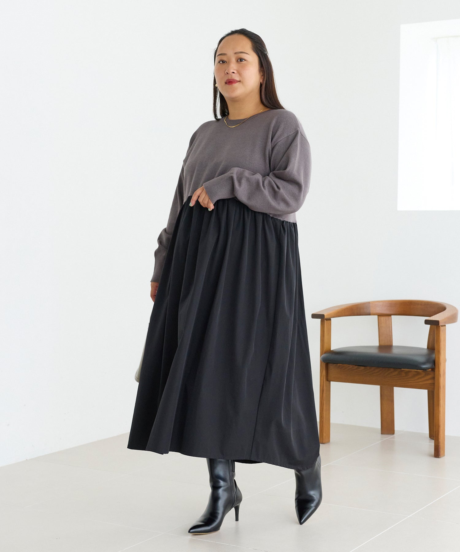 チャコールグレー　model:161cm 着用サイズ:3L