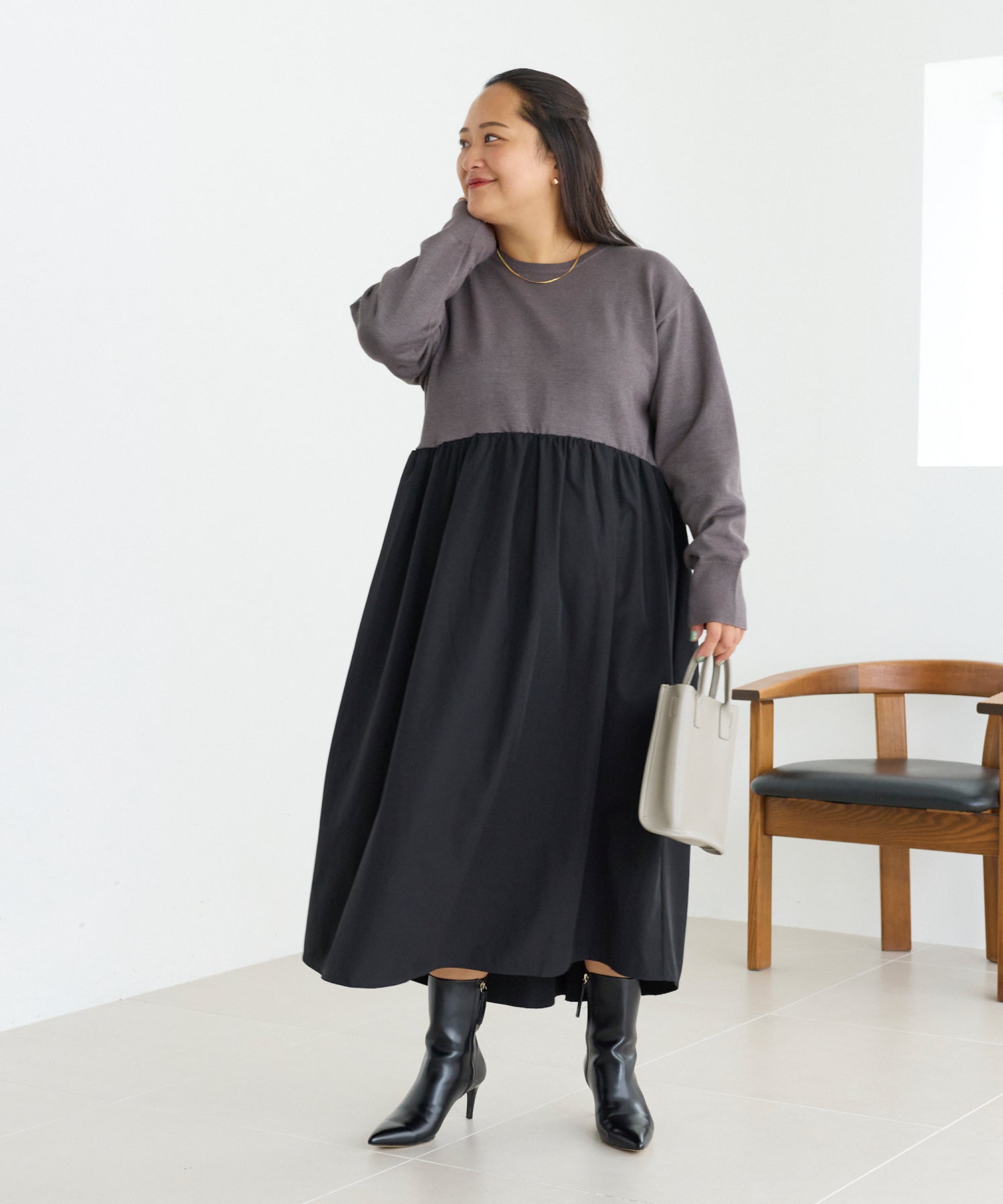 チャコールグレー　model:161cm 着用サイズ:3L